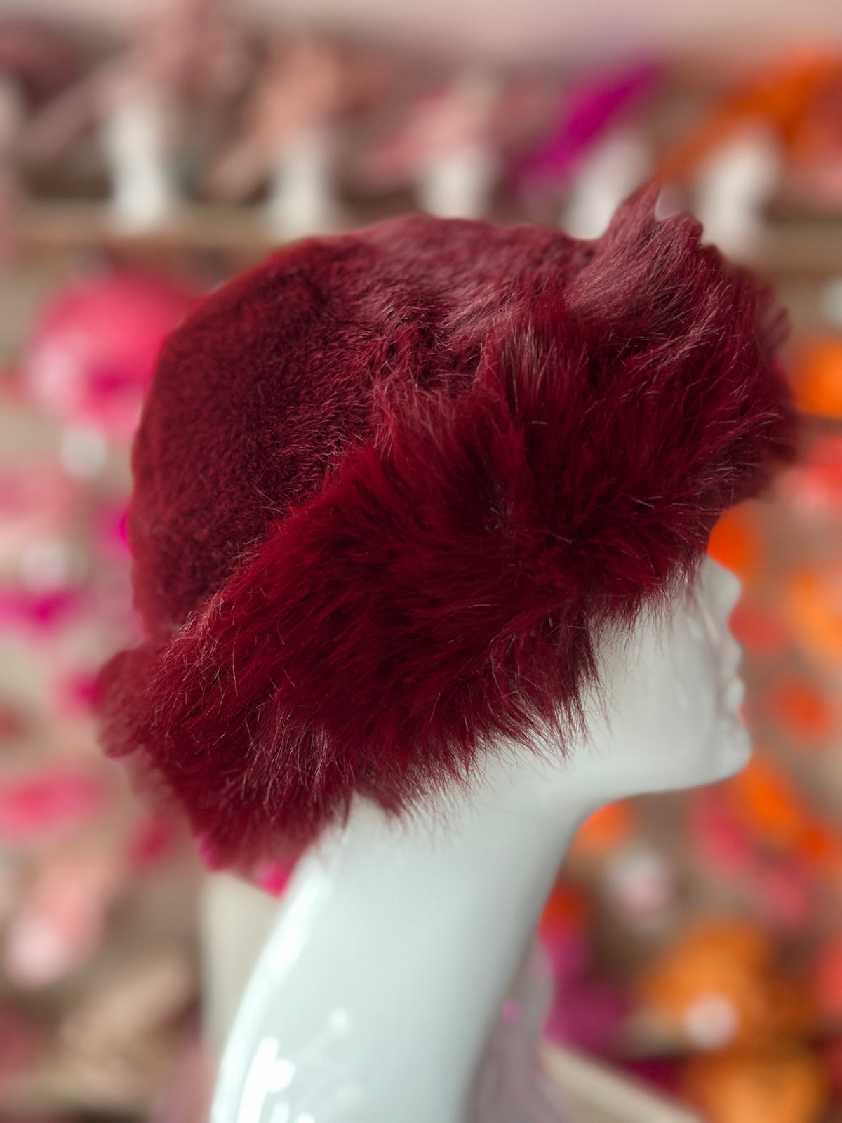 Burgundy Fur Winter Hat-Fascinators Direct