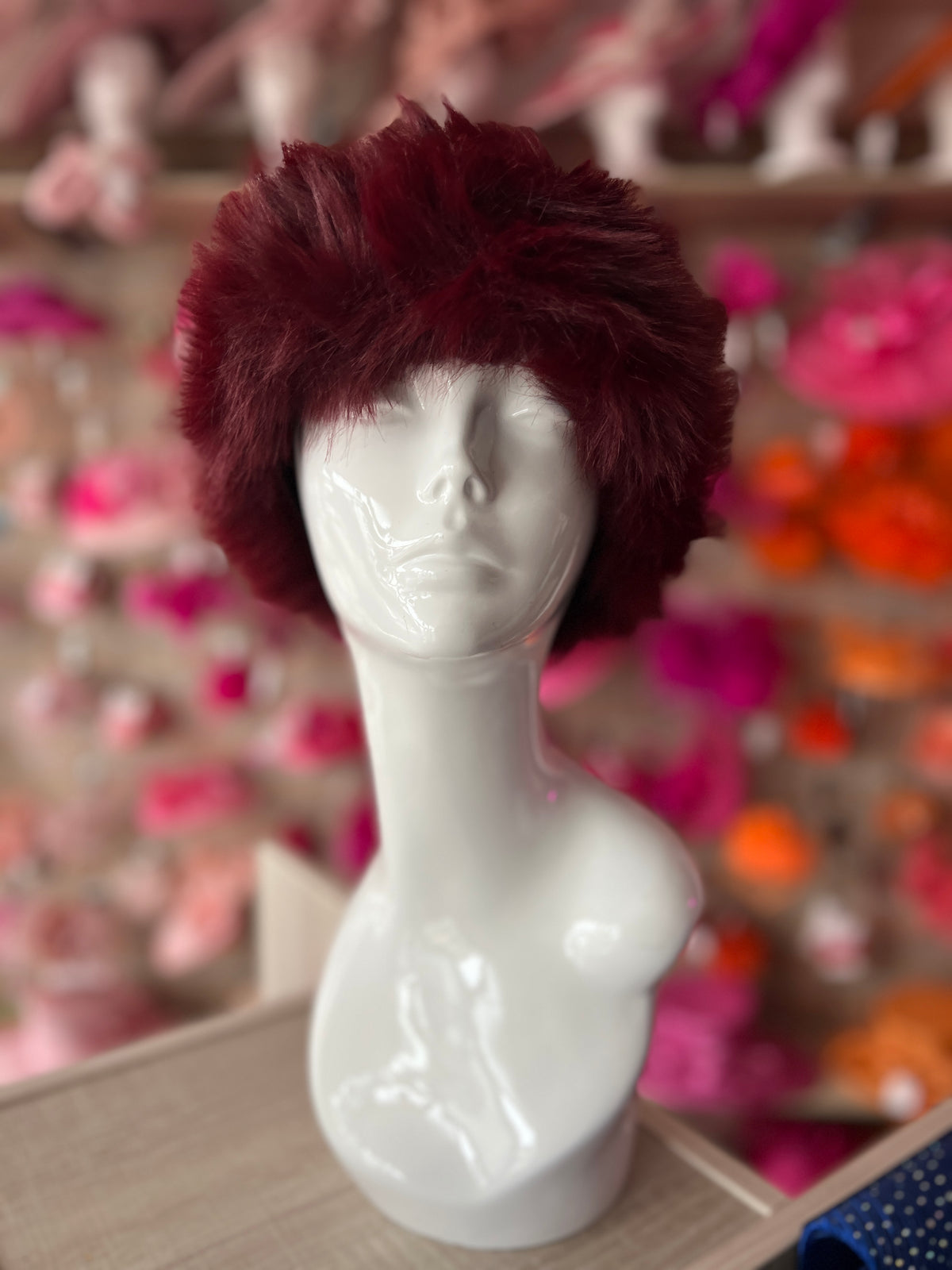 Burgundy Fur Winter Hat-Fascinators Direct