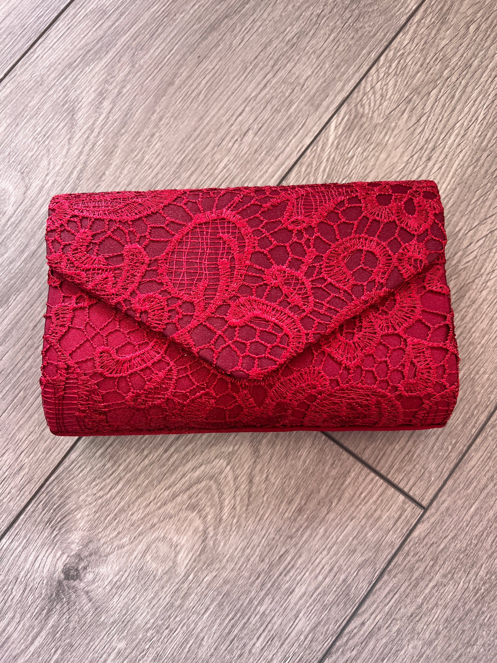 Burgundy Lace Envelope Clutch Bag-Fascinators Direct