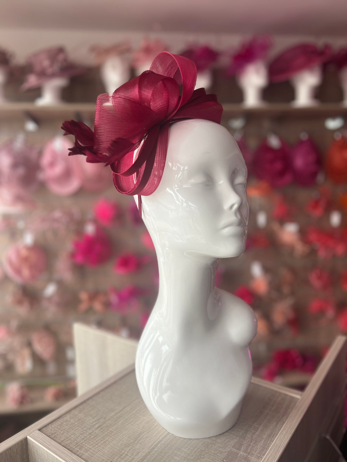 Burgundy Large Loop Crinoline &amp; Satin Headband Fascinator-Fascinators Direct