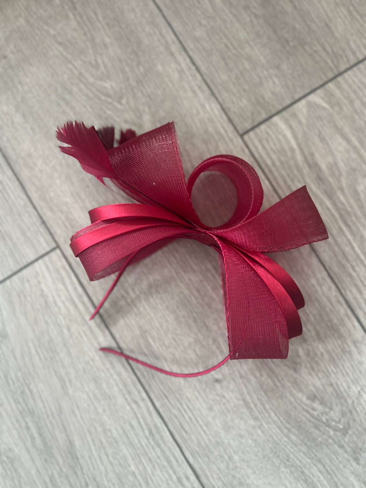 Burgundy Large Loop Crinoline &amp; Satin Headband Fascinator-Fascinators Direct