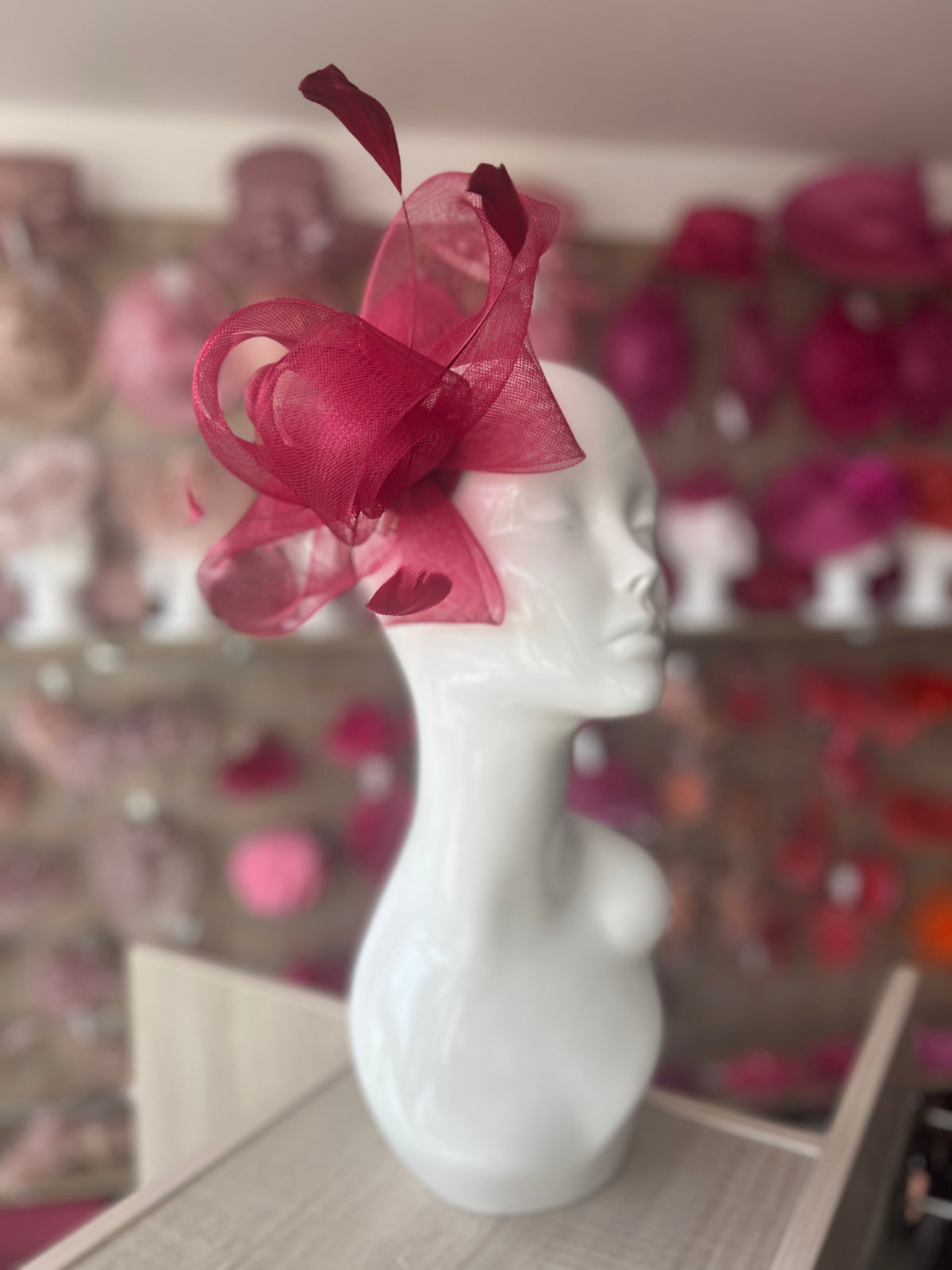 Burgundy Large Loop Fascinator With Feathers-Fascinators Direct