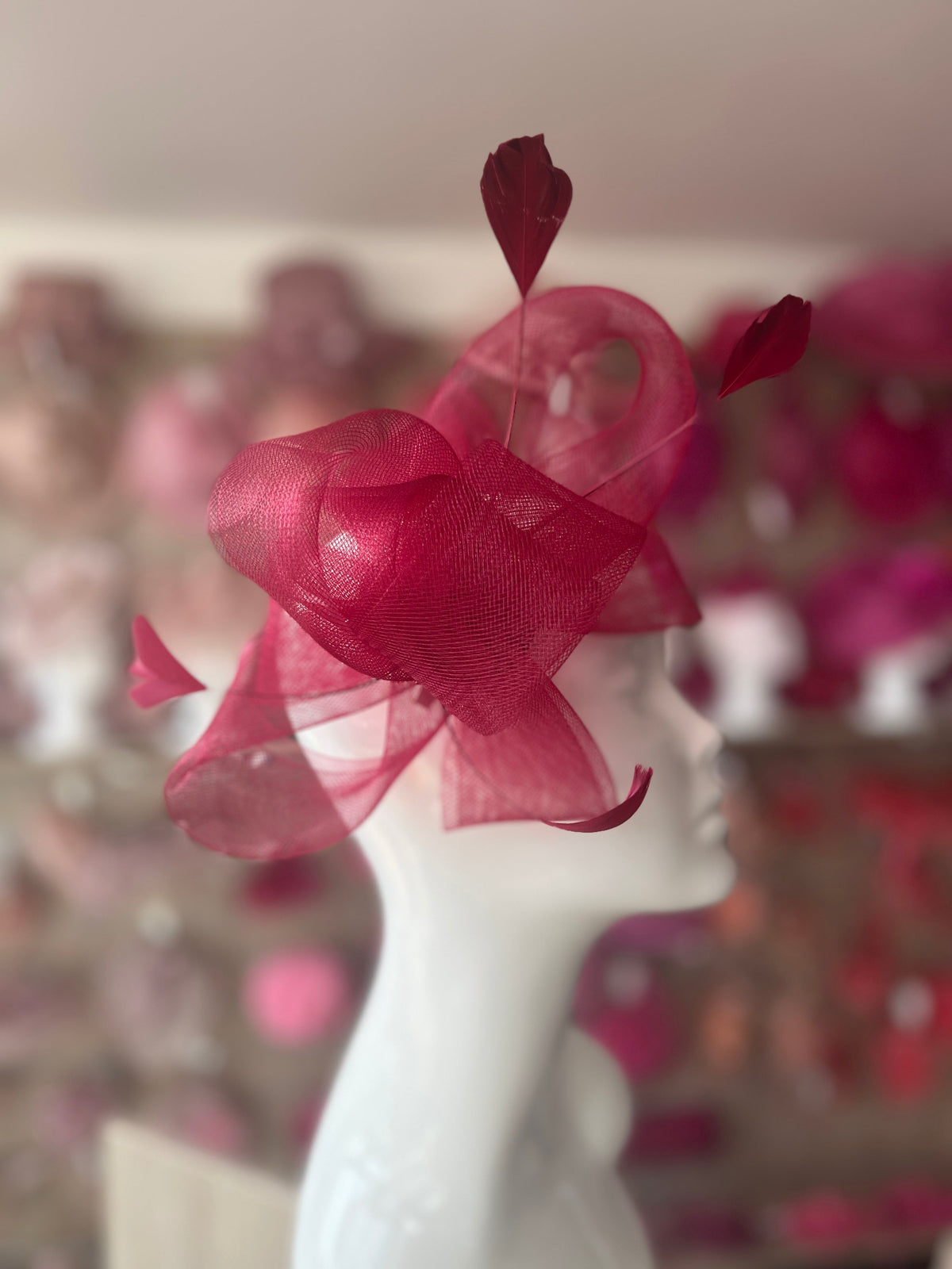Burgundy Large Loop Fascinator With Feathers-Fascinators Direct