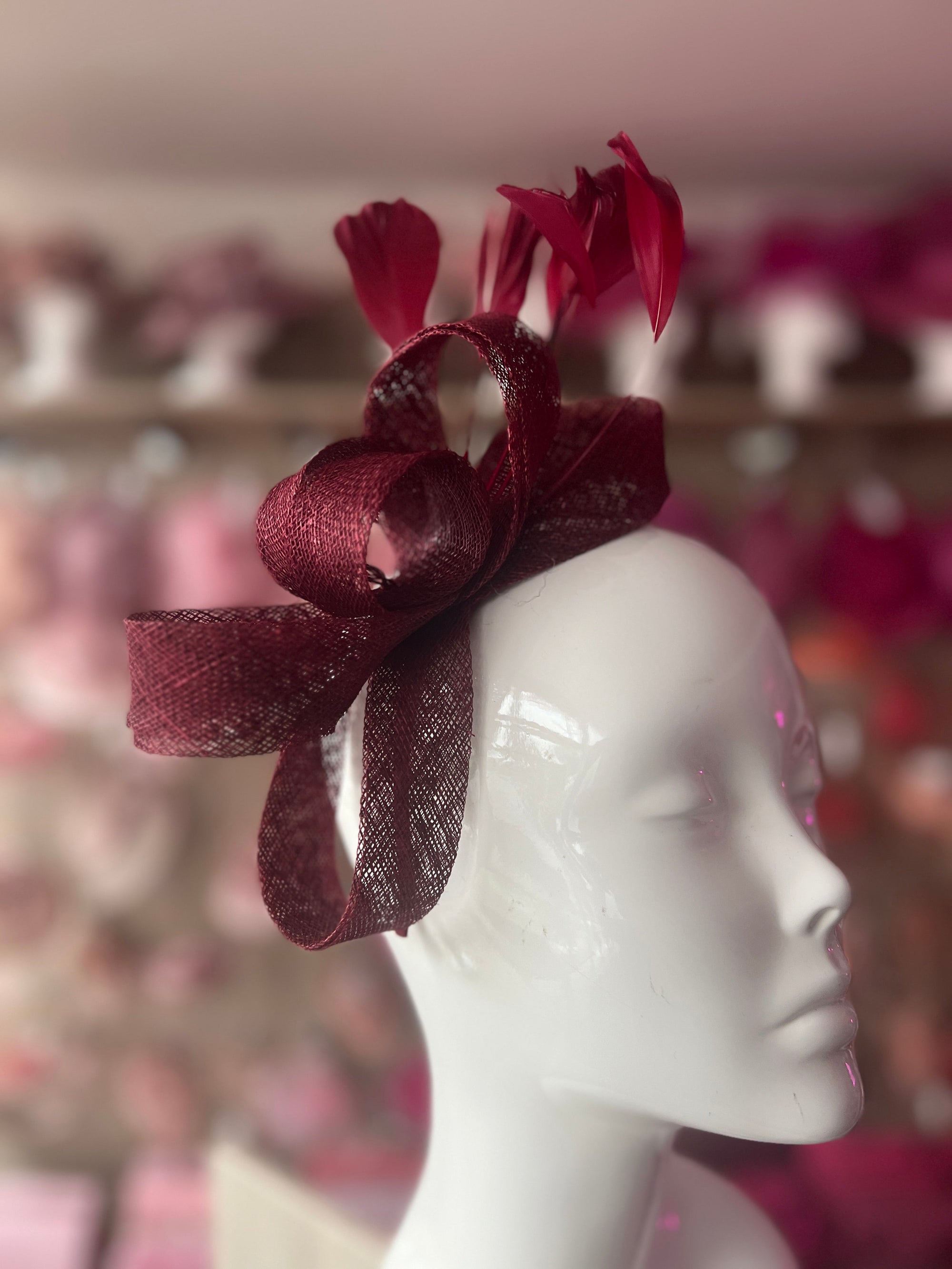 Burgundy Large Loop Feather Headband Fascinator-Fascinators Direct