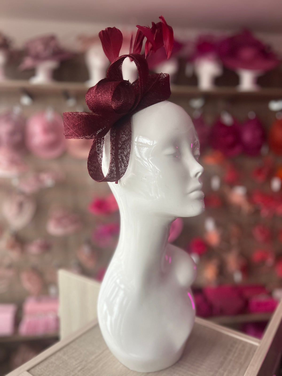 Burgundy Large Loop Feather Headband Fascinator-Fascinators Direct