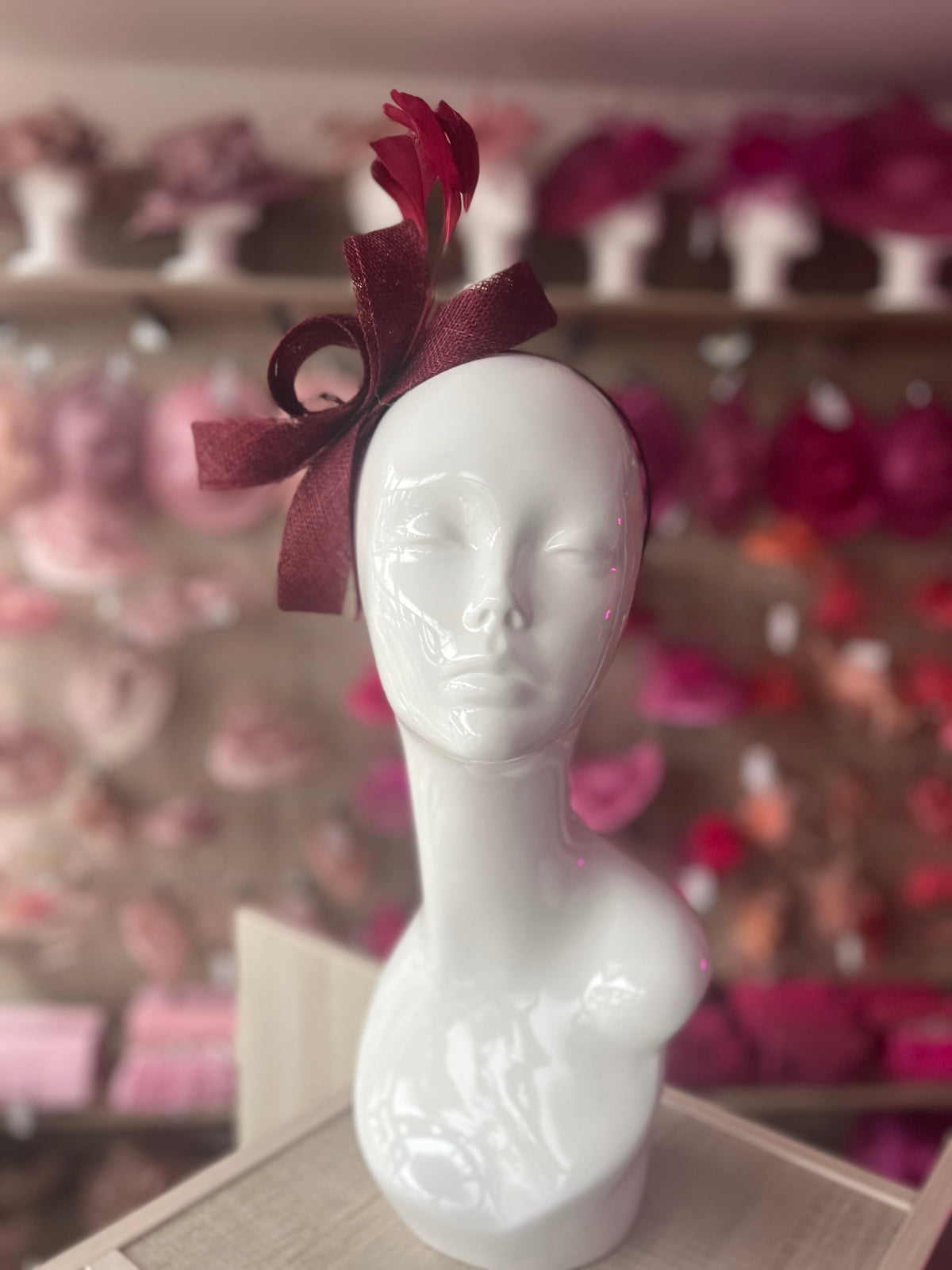 Burgundy Large Loop Feather Headband Fascinator-Fascinators Direct
