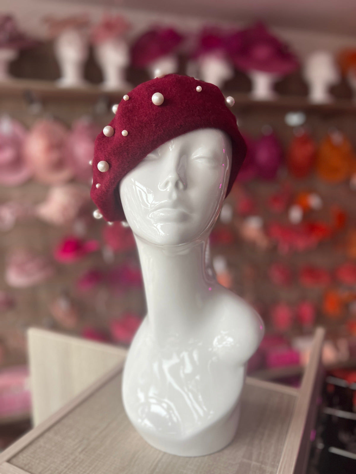 Burgundy Pearl Embellished Beret Hat-Fascinators Direct