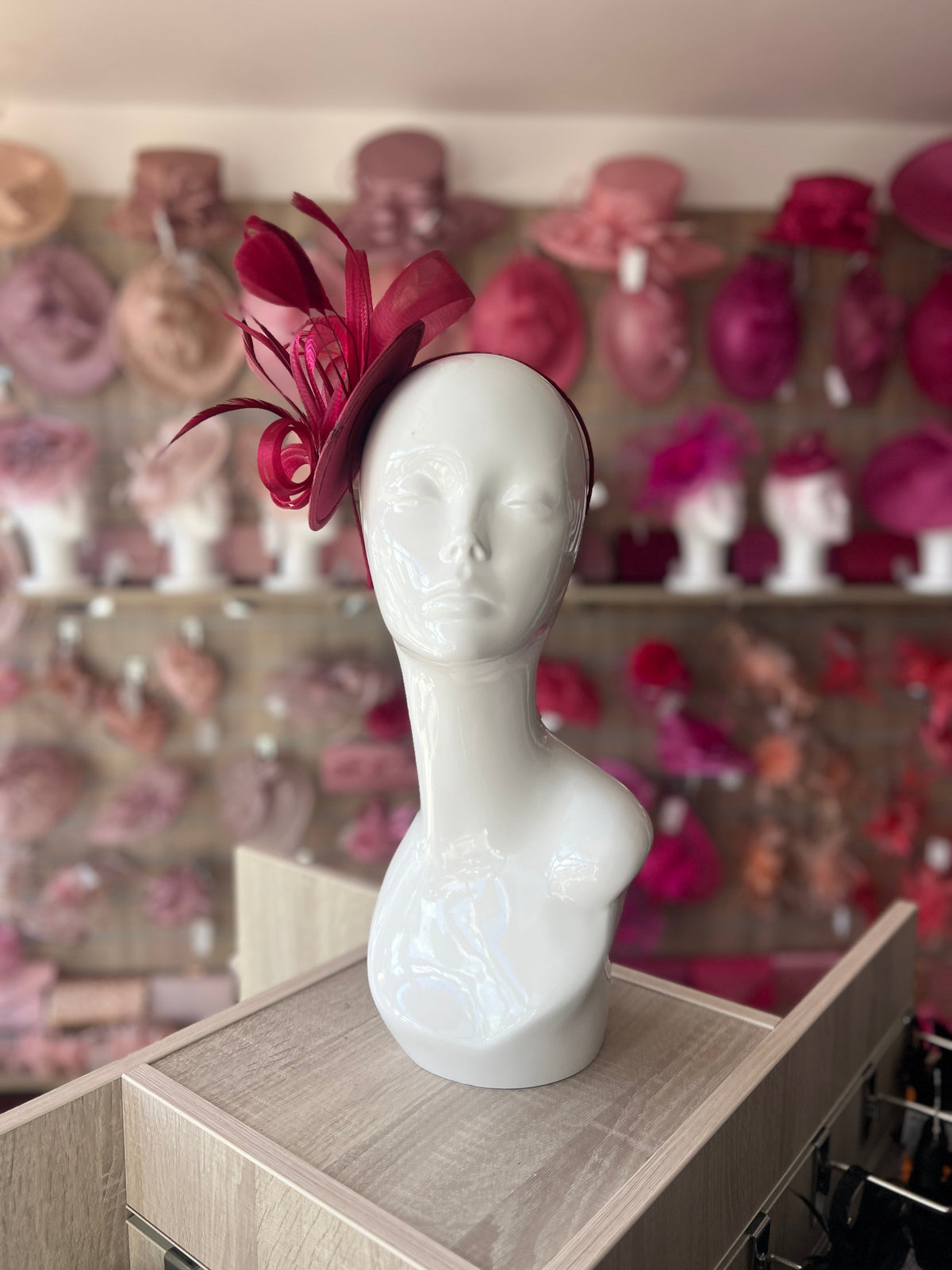 Burgundy Red Fascinator Headband with Looped Crin &amp; Feathers-Fascinators Direct