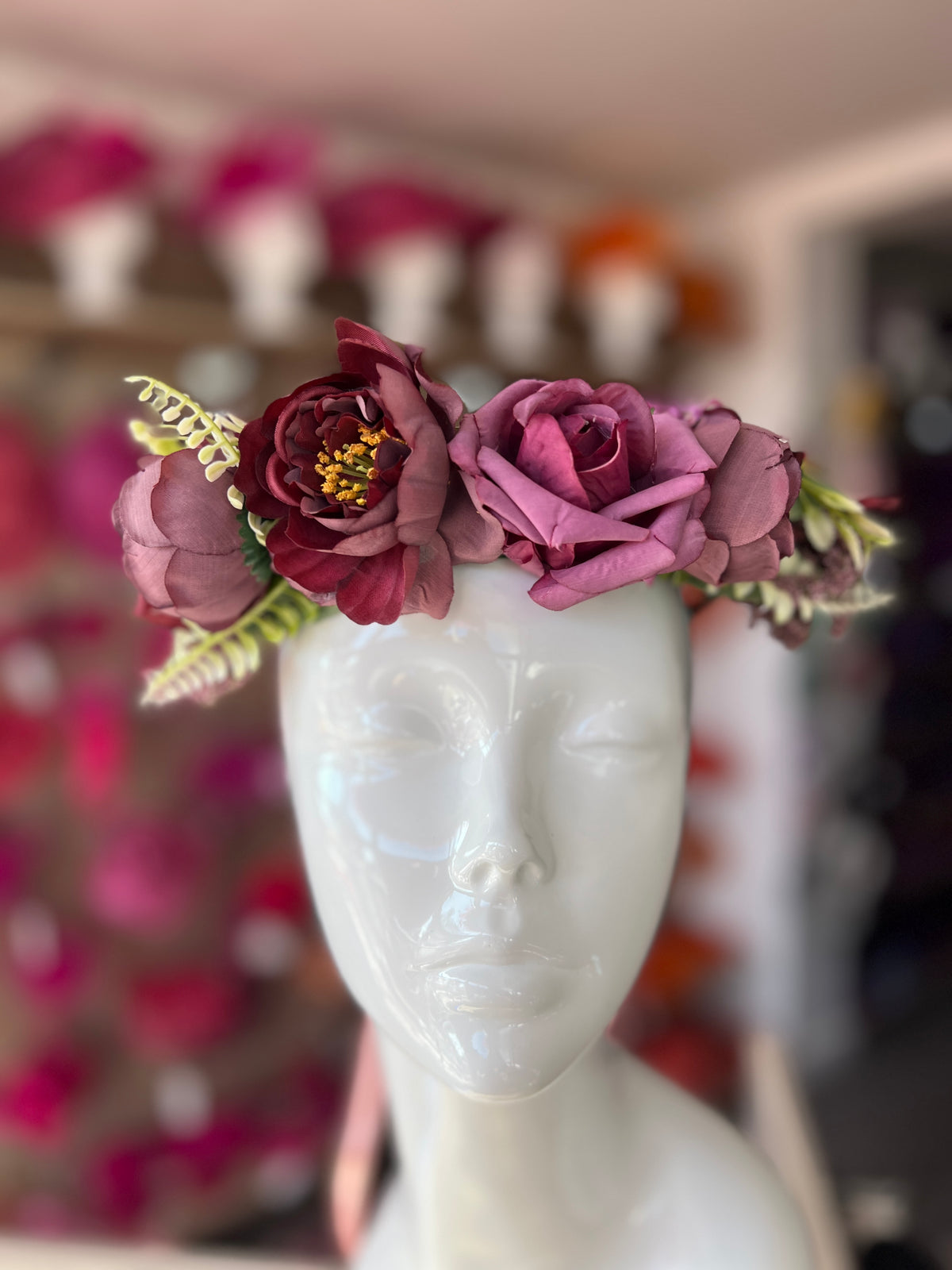 Burgundy Red Vintage Rose Crown Hair Garland-Fascinators Direct