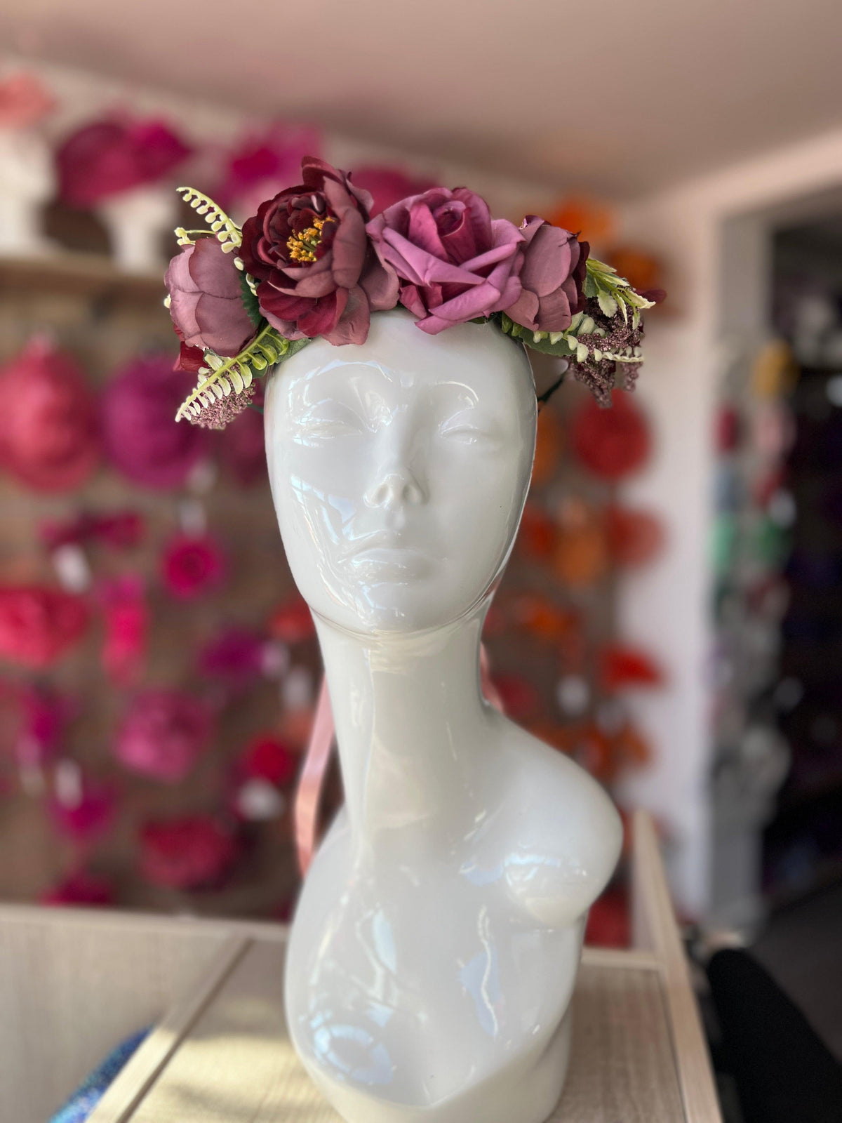 Burgundy Red Vintage Rose Crown Hair Garland-Fascinators Direct