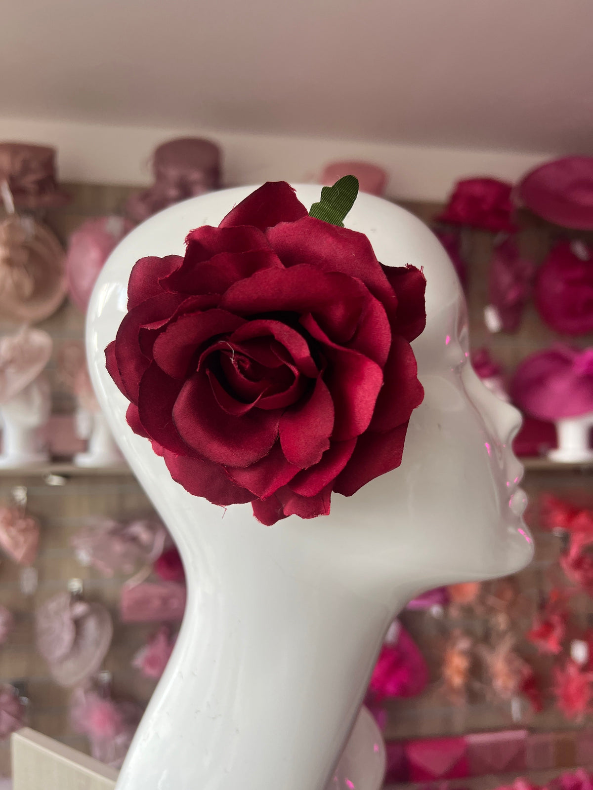 Burgundy Rose Hair Flower-Fascinators Direct