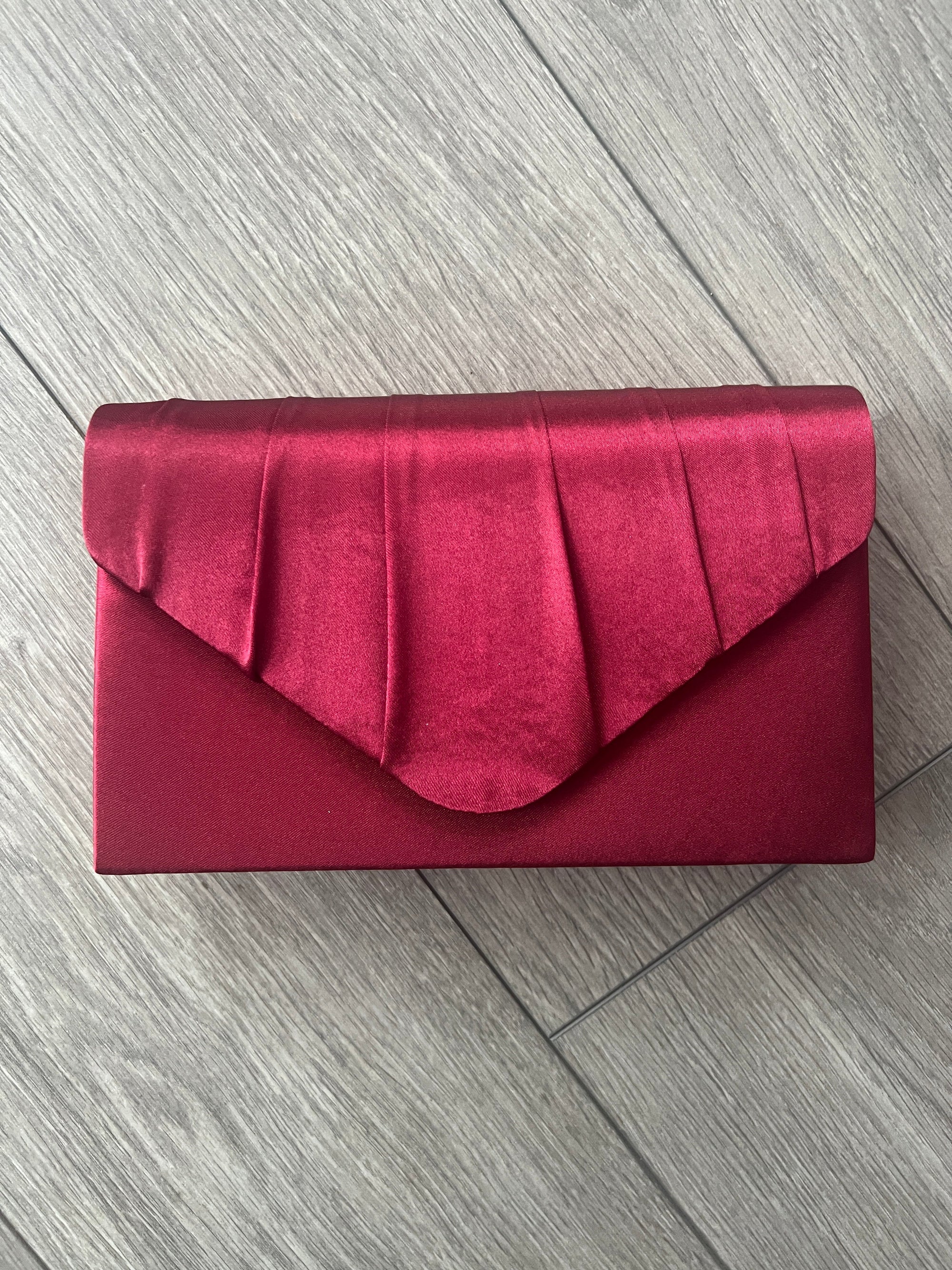 Burgundy Satin Envelope Clutch Bag-Fascinators Direct