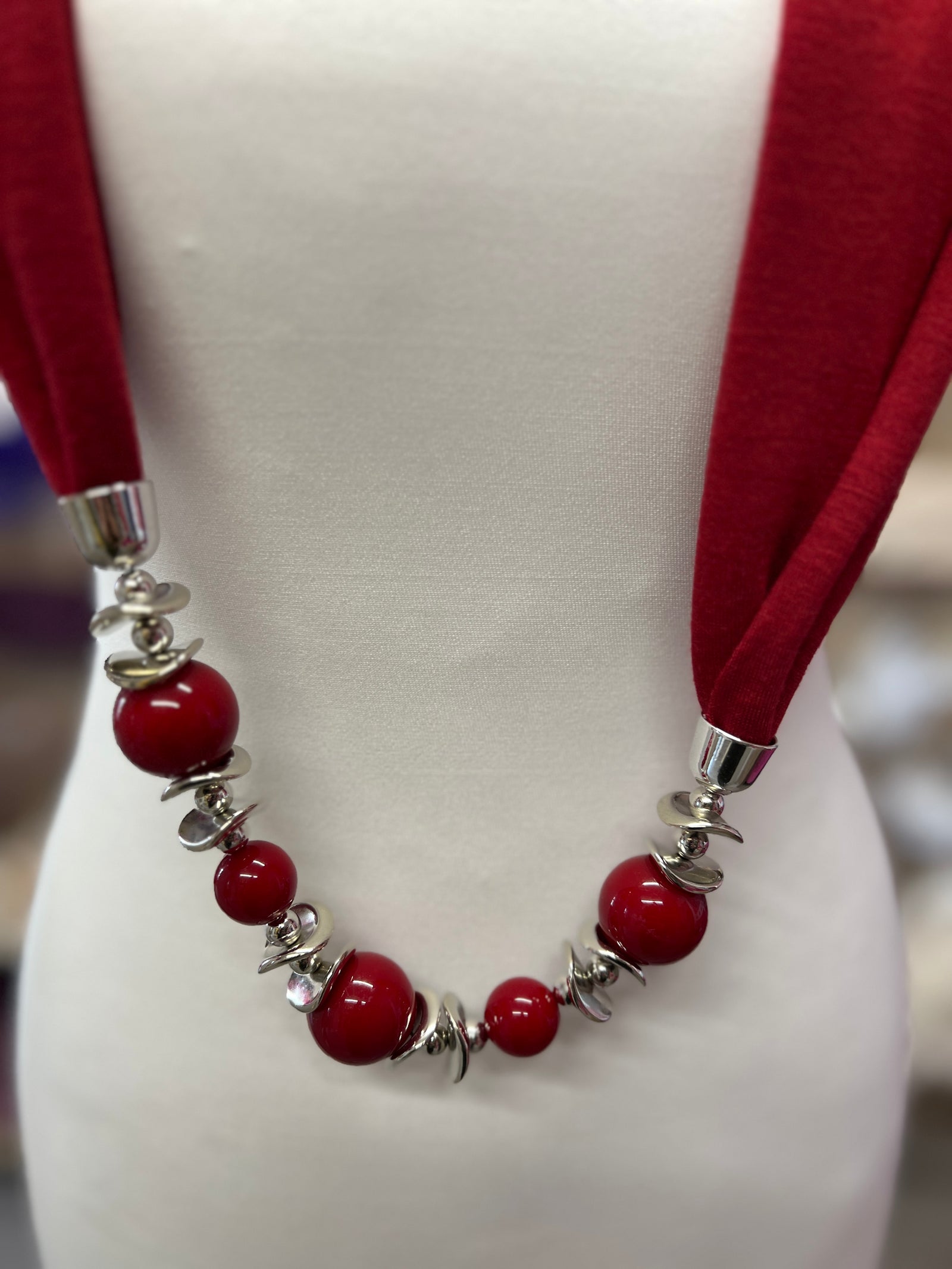 Burgundy Scarf Necklace With Beads-Fascinators Direct