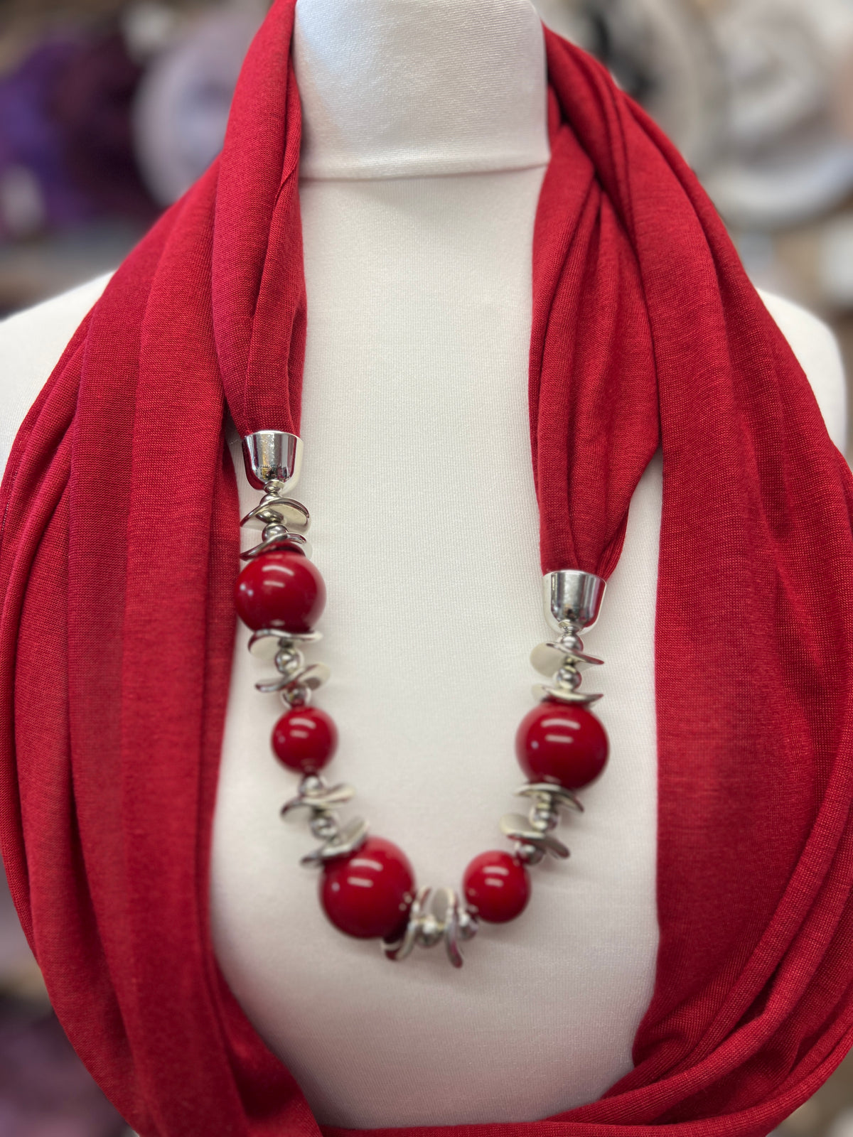 Burgundy Scarf Necklace With Beads-Fascinators Direct