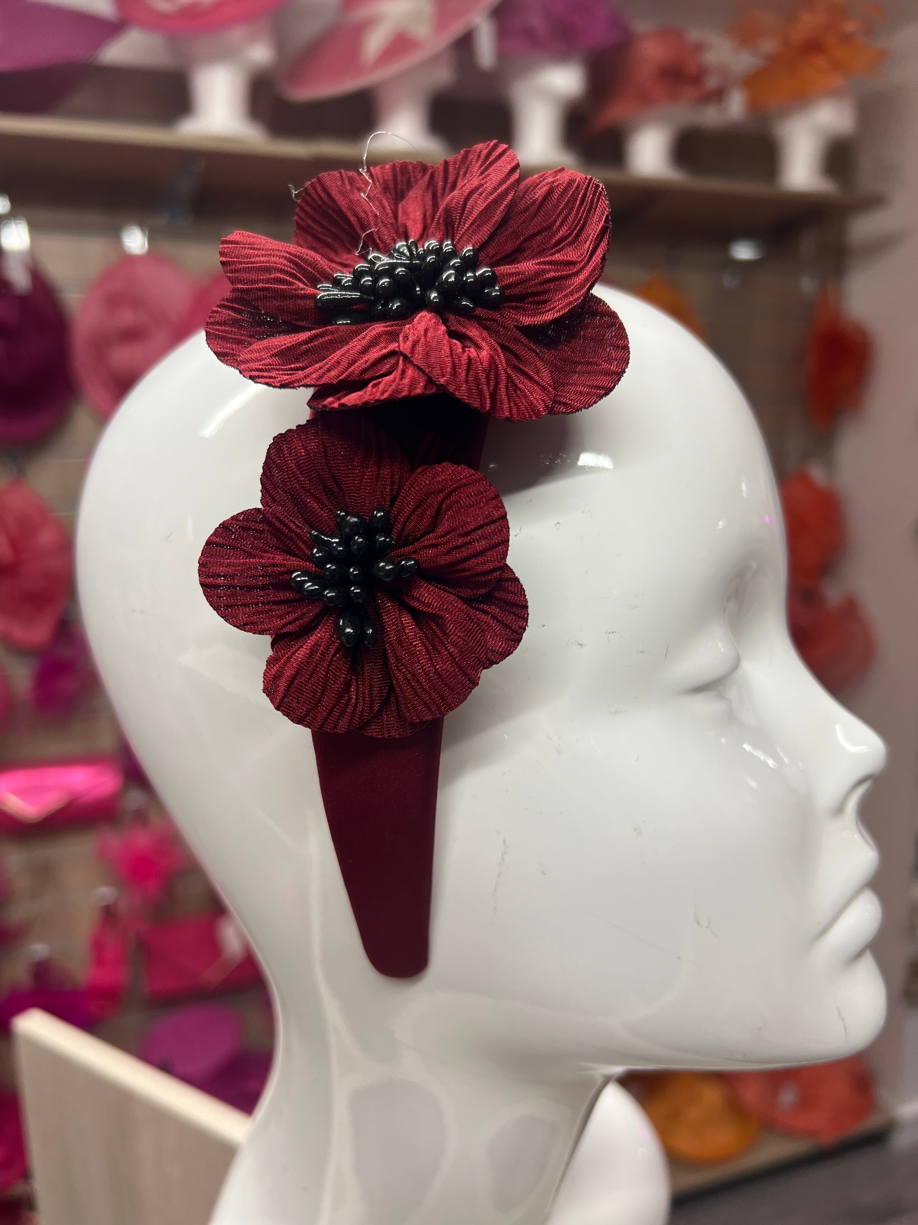 Burgundy Trio Flower Headband