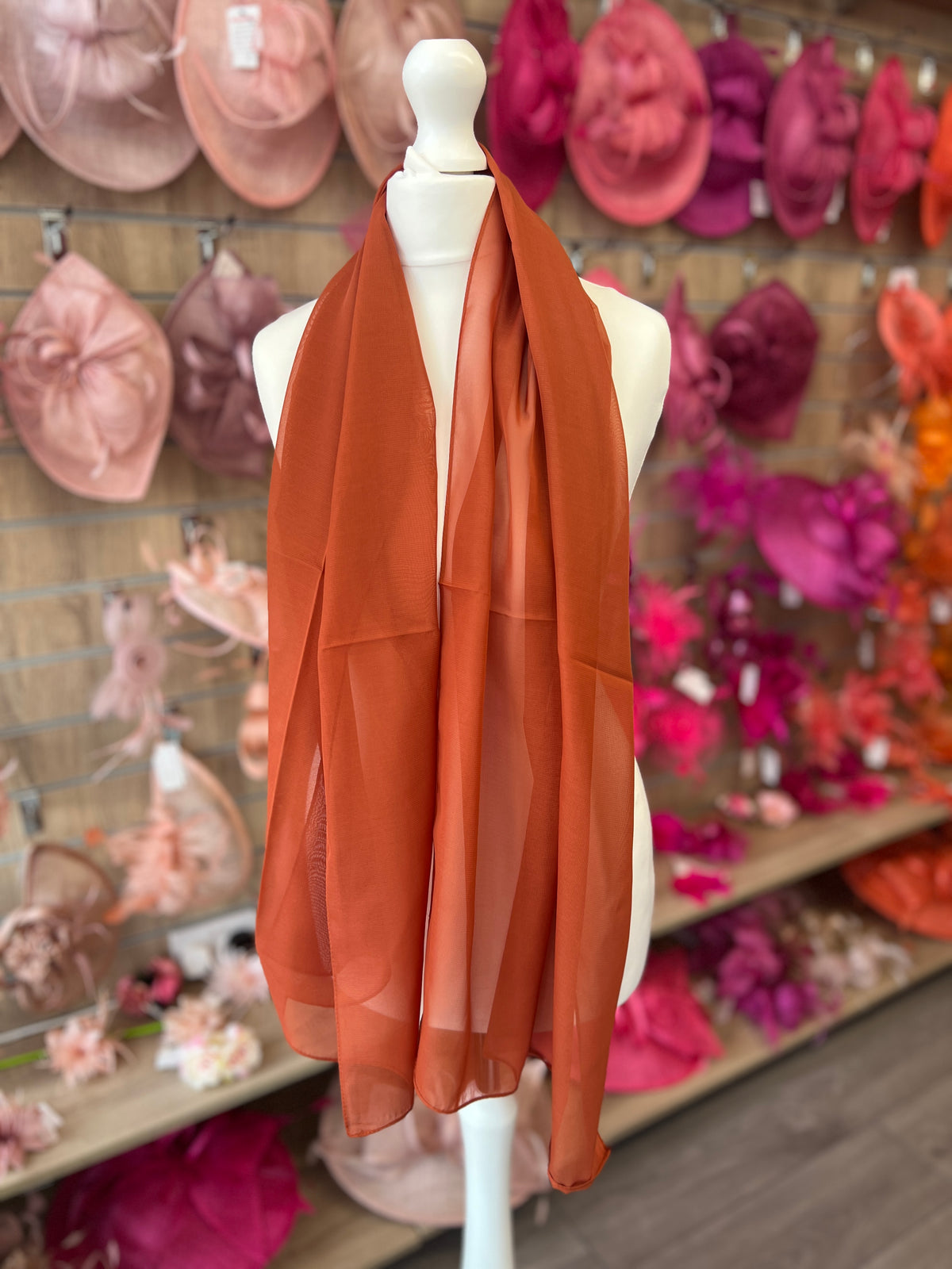 Burnt Orange Chiffon Scarf-Fascinators Direct