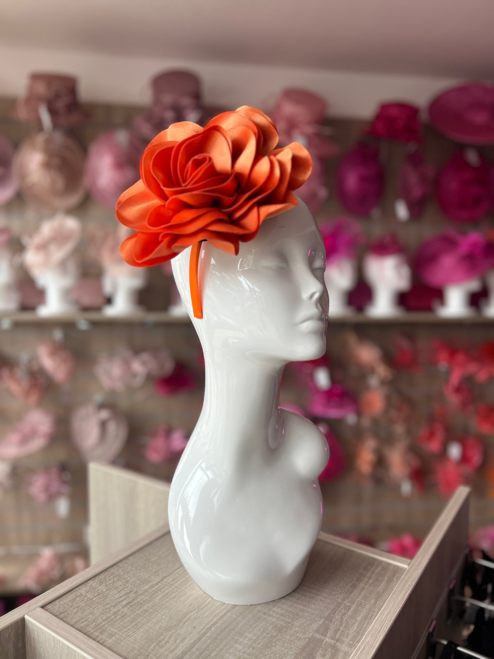 Burnt Orange Large Satin Rose Flower Fascinator-Fascinators Direct