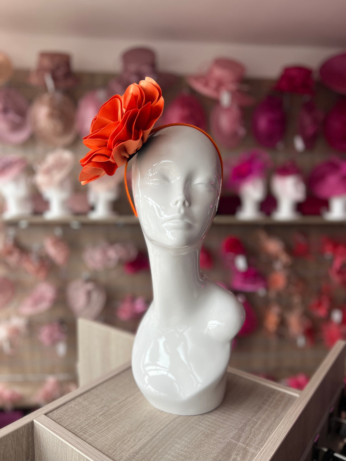 Burnt Orange Large Satin Rose Flower Fascinator-Fascinators Direct