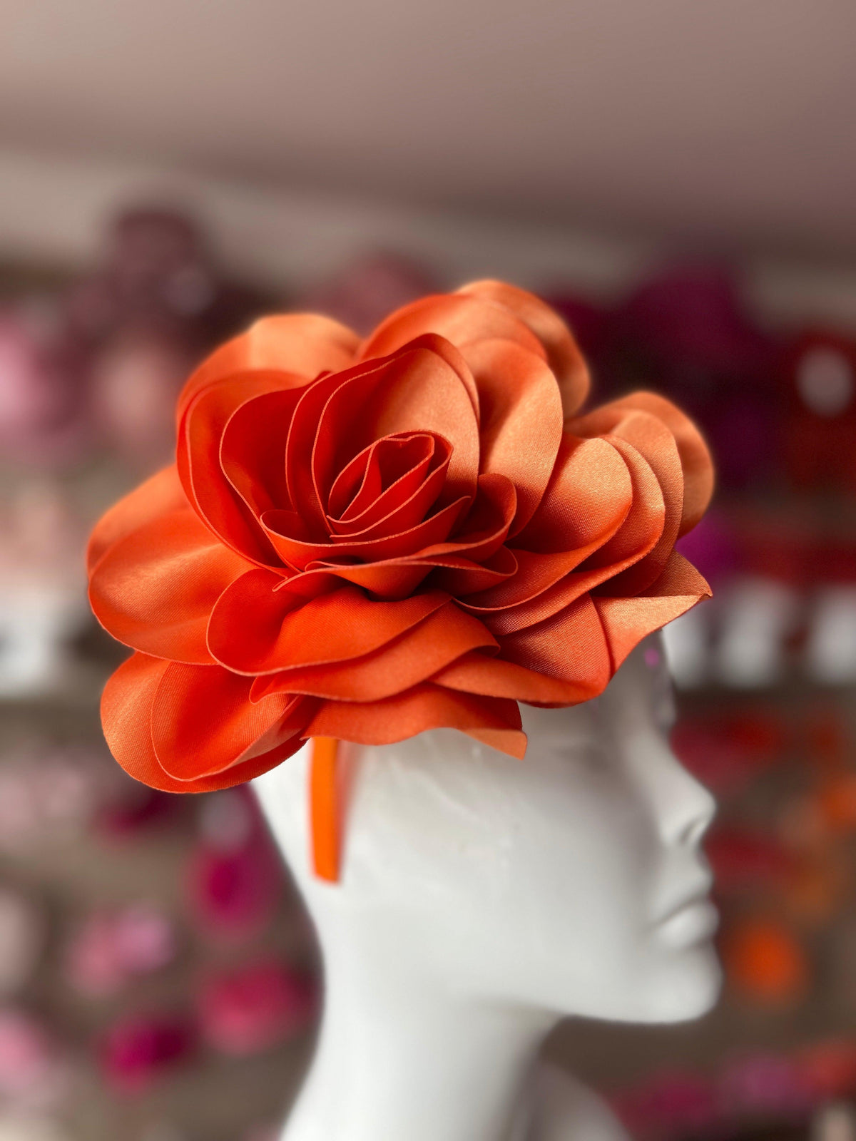 Burnt Orange Large Satin Rose Flower Fascinator-Fascinators Direct