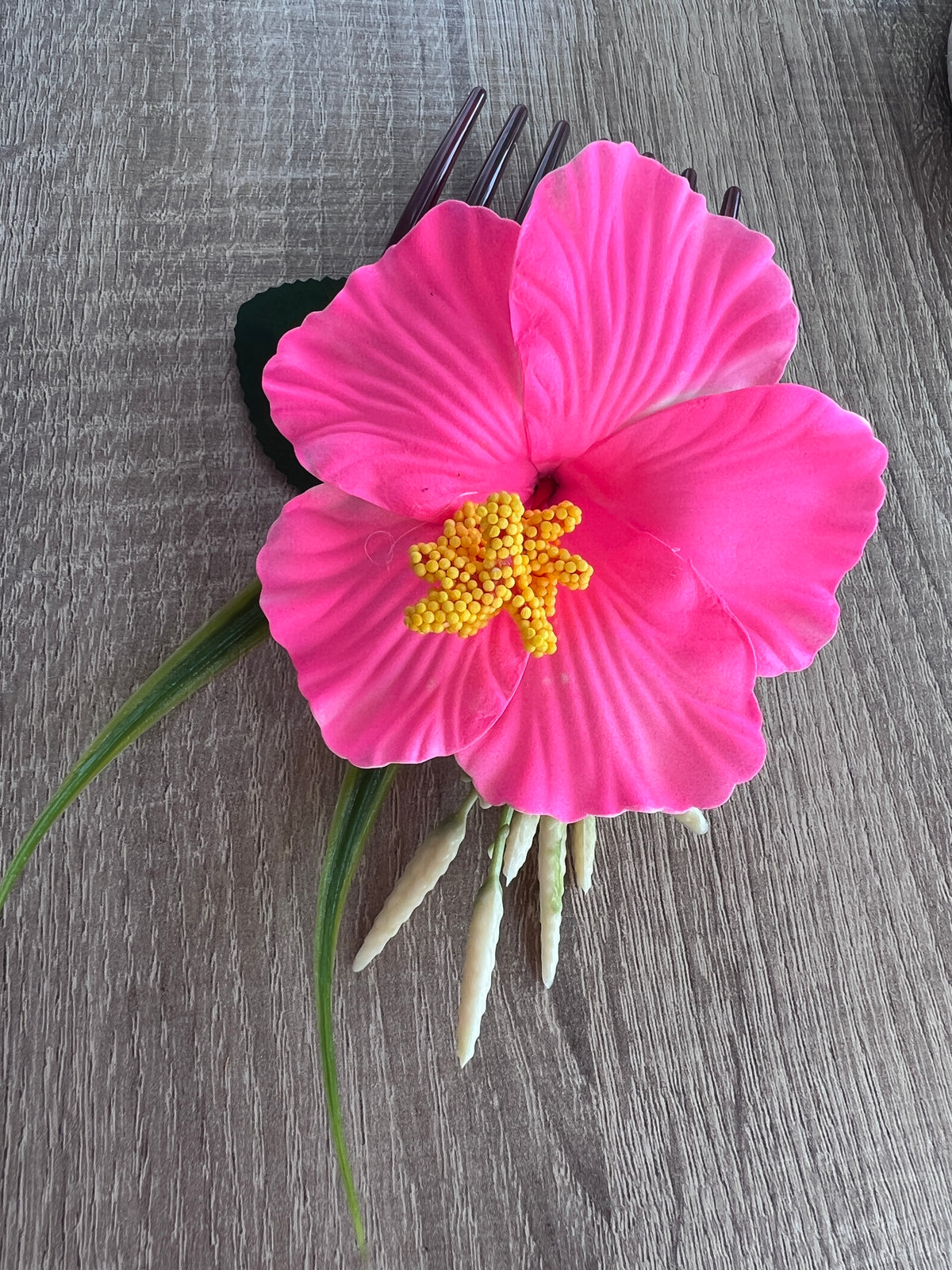 Hot Pink Hawaiian Hair Flower Comb