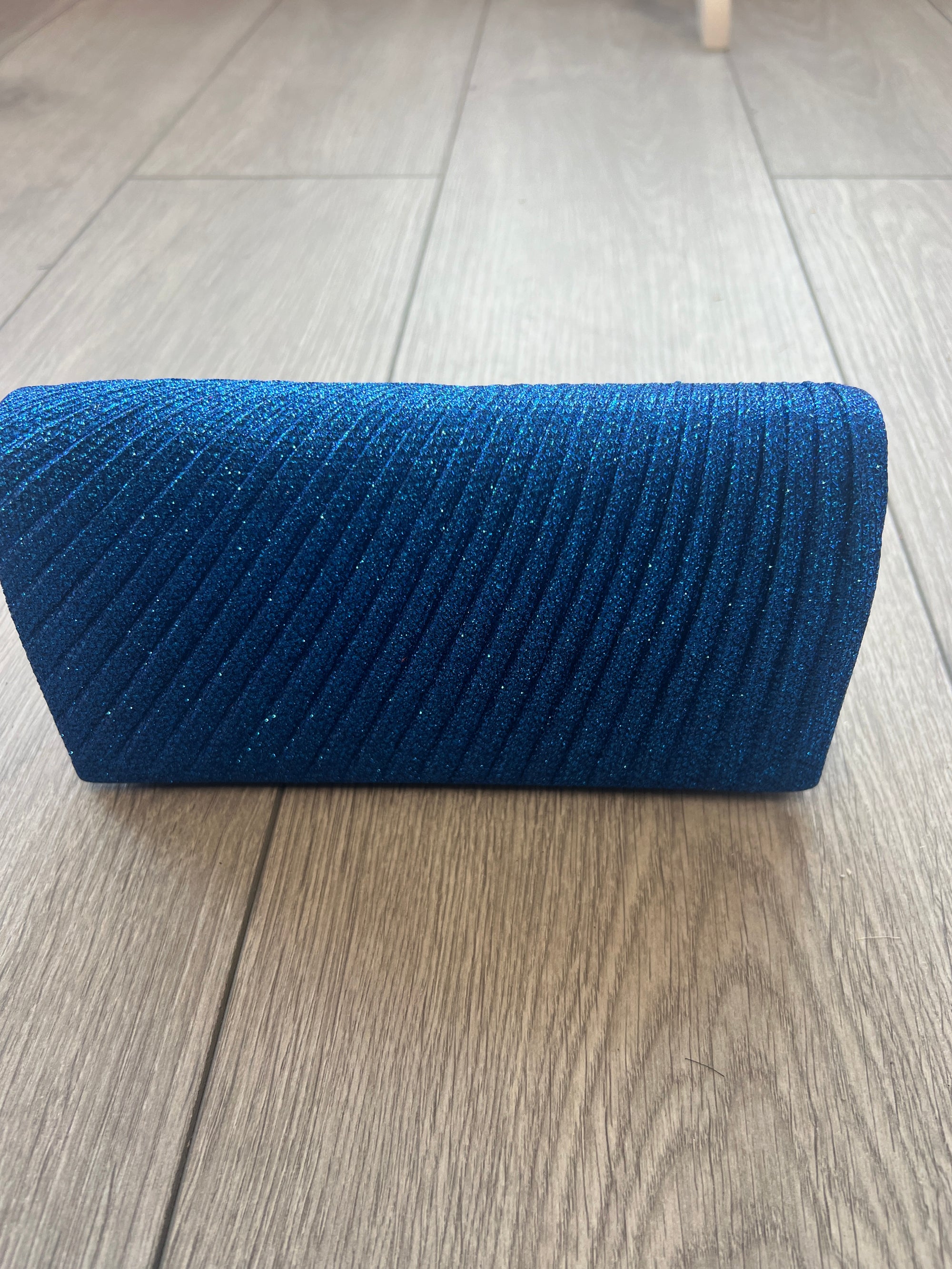 Royal Blue Pleated Glitter Box Clutch Bag