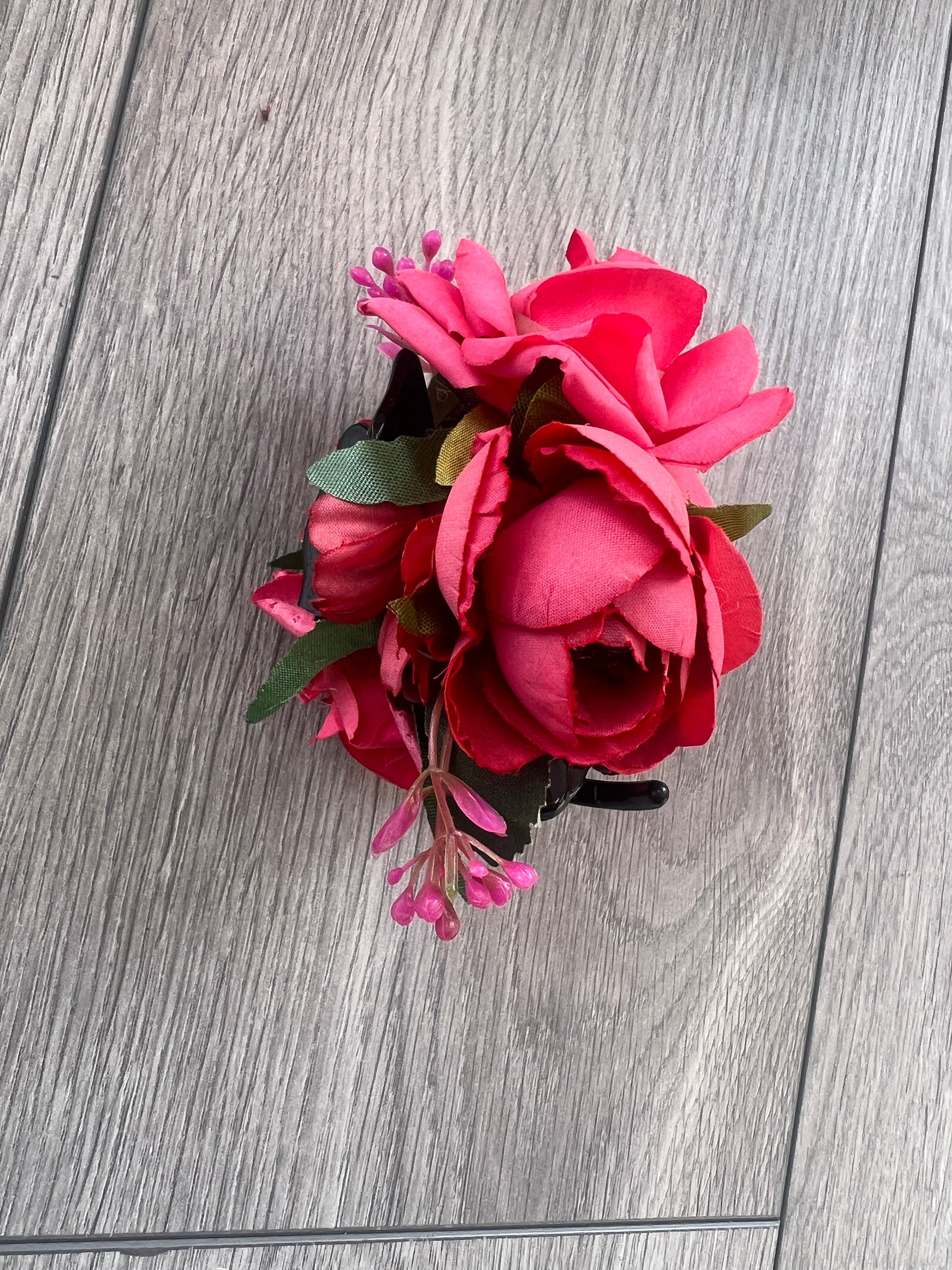 Vintage Rose & Peony Flower Pink Fascinator Hair Claw