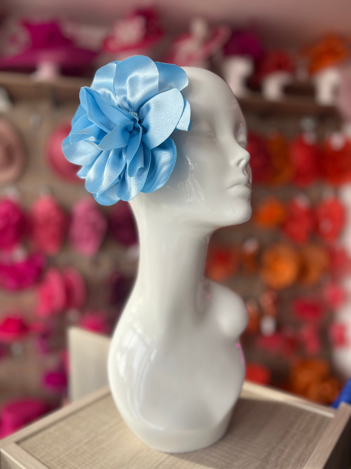 Pale Blue Large Satin Rose Flower Fascinator