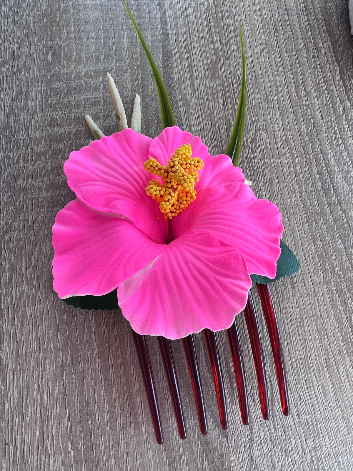 Hot Pink Hawaiian Hair Flower Comb