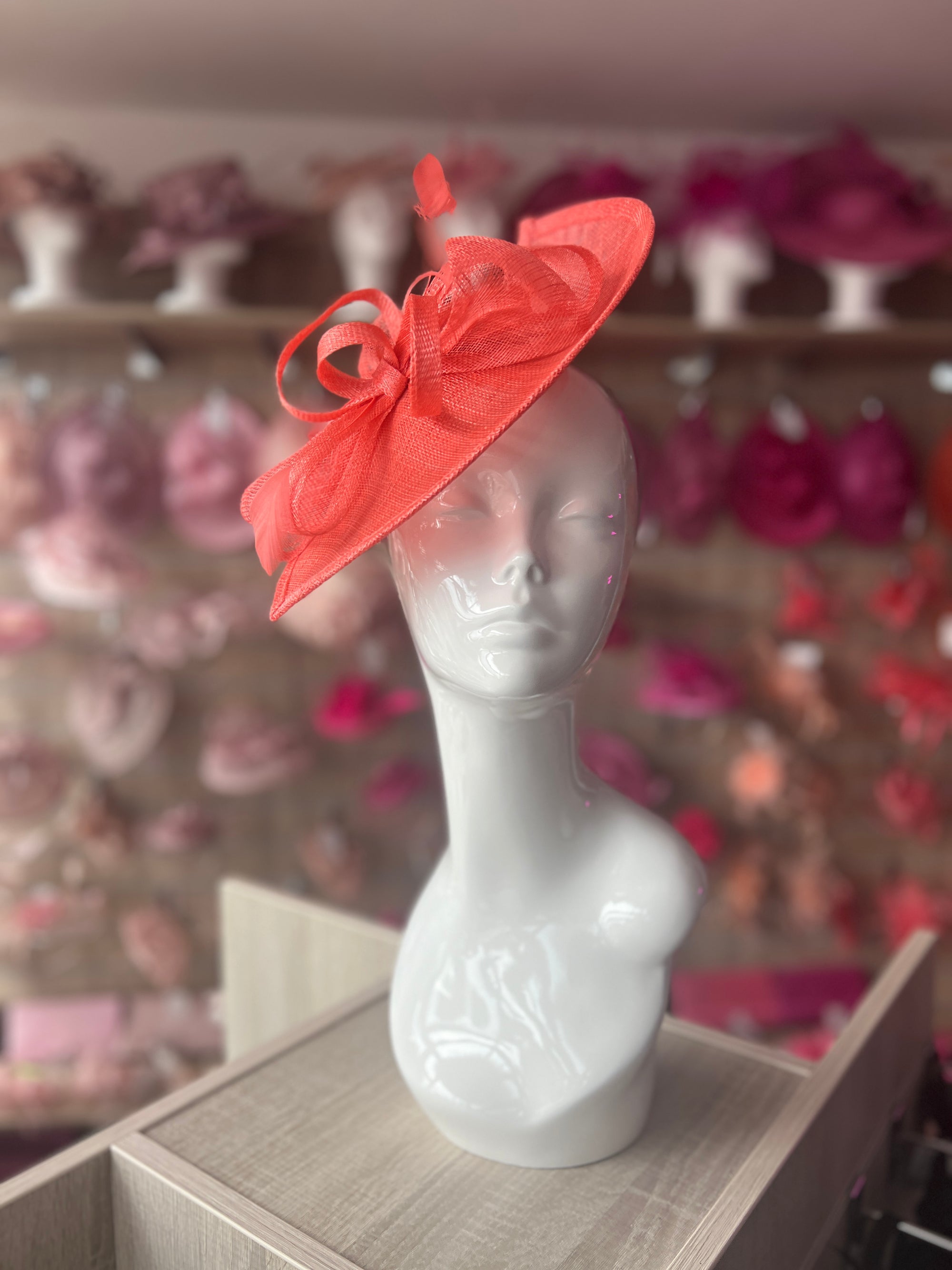 Stylish Coral Disc Fascinator with Decorative Bow