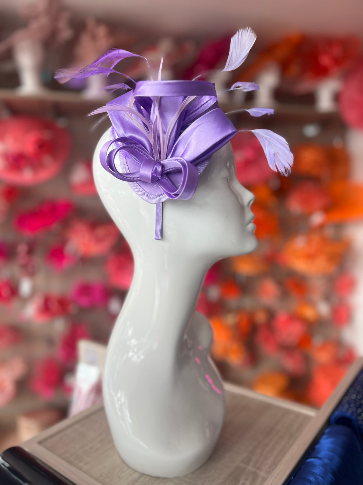 Purple Fascinator Headband With Looped Satin &amp; Feathers