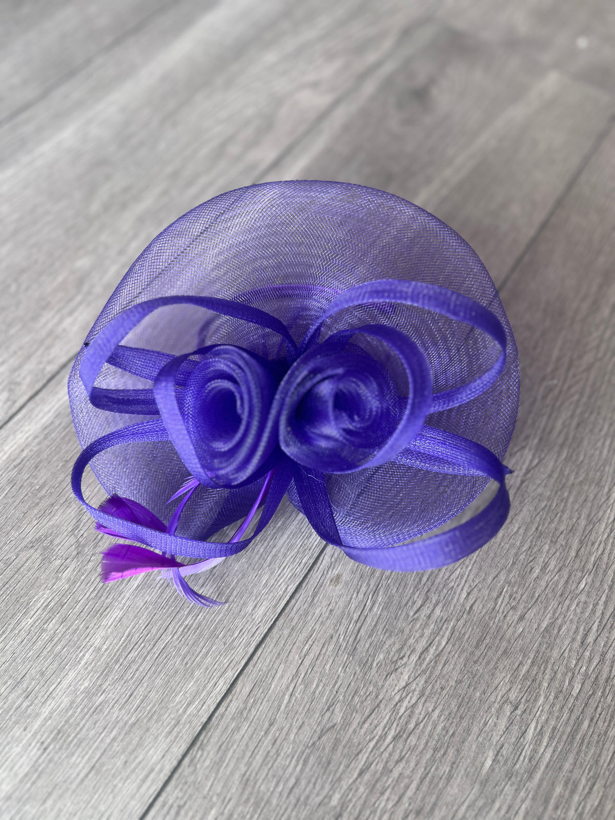 Purple Crinoline Saucer Fascinator With Loops &amp; Feathers