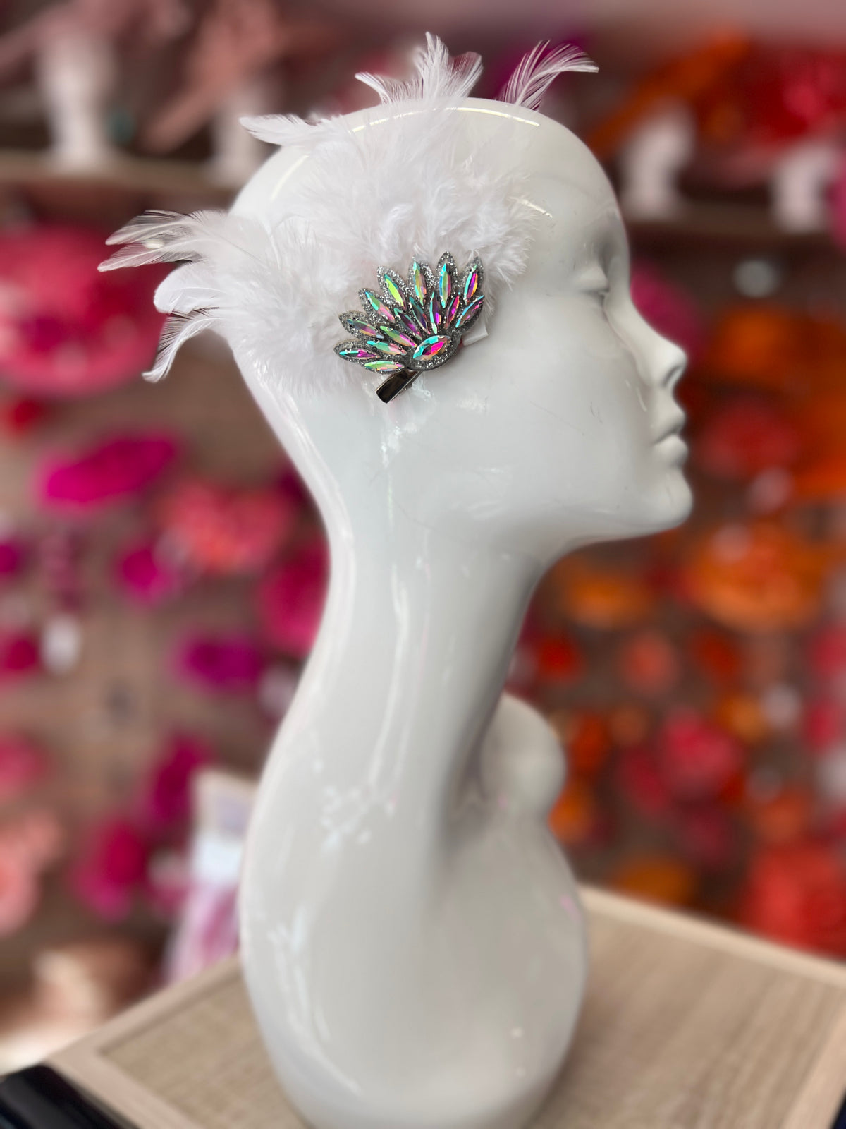 White Art Deco Style Feather Flapper Hair Clip