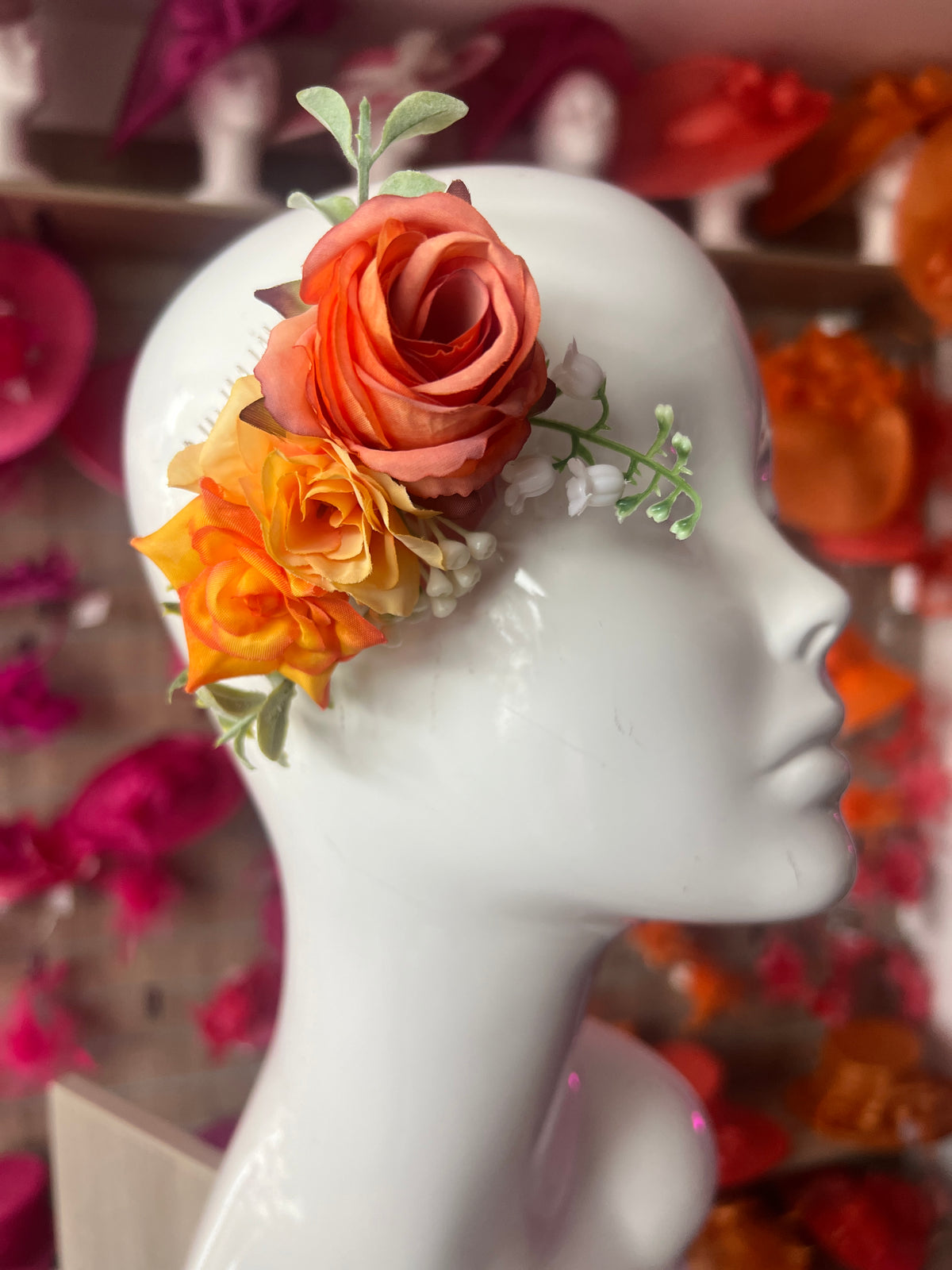 Vintage Floral Rose Hair Comb Orange