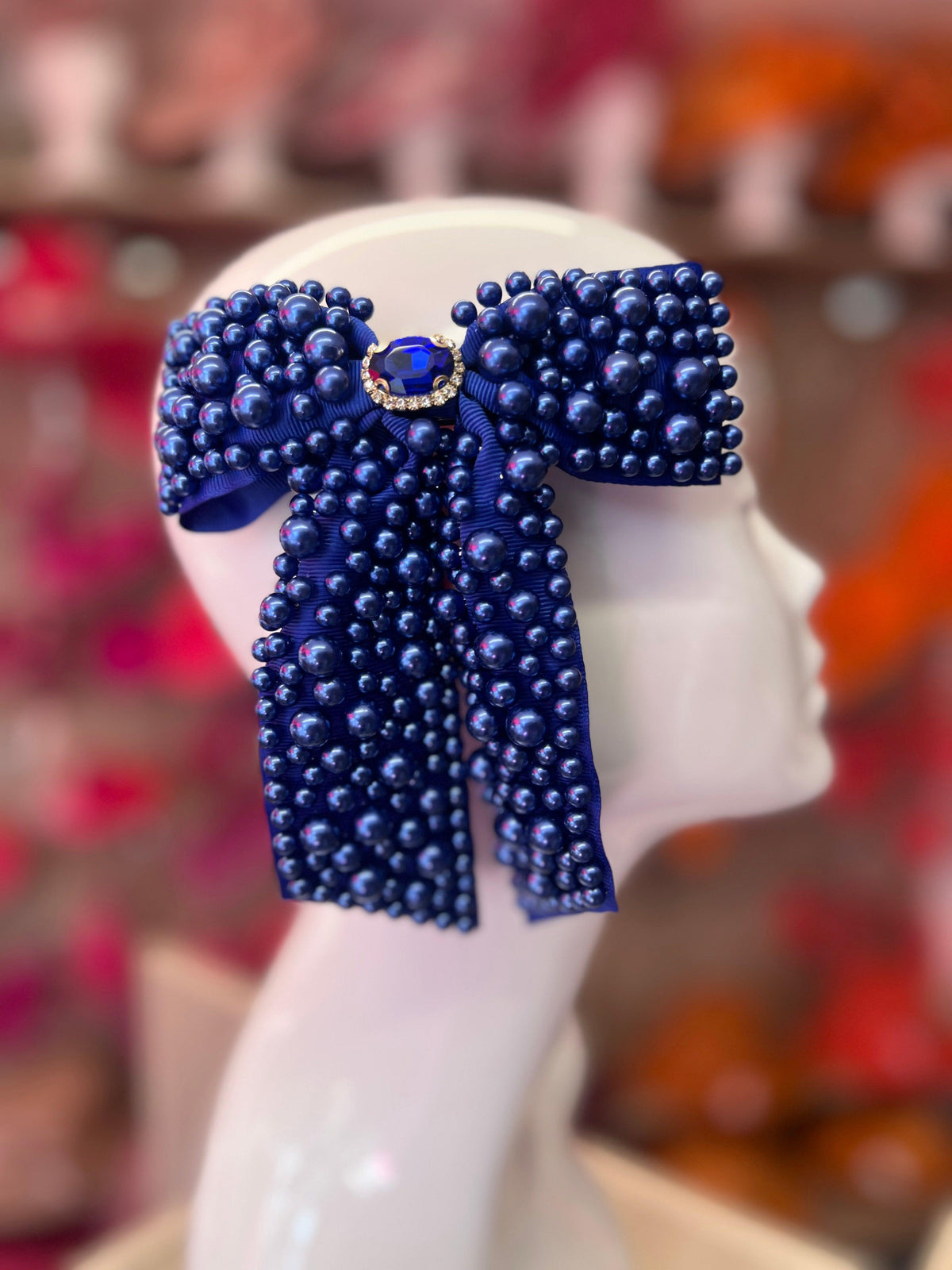 Blue Pearl Bow Barrette Hair Clip
