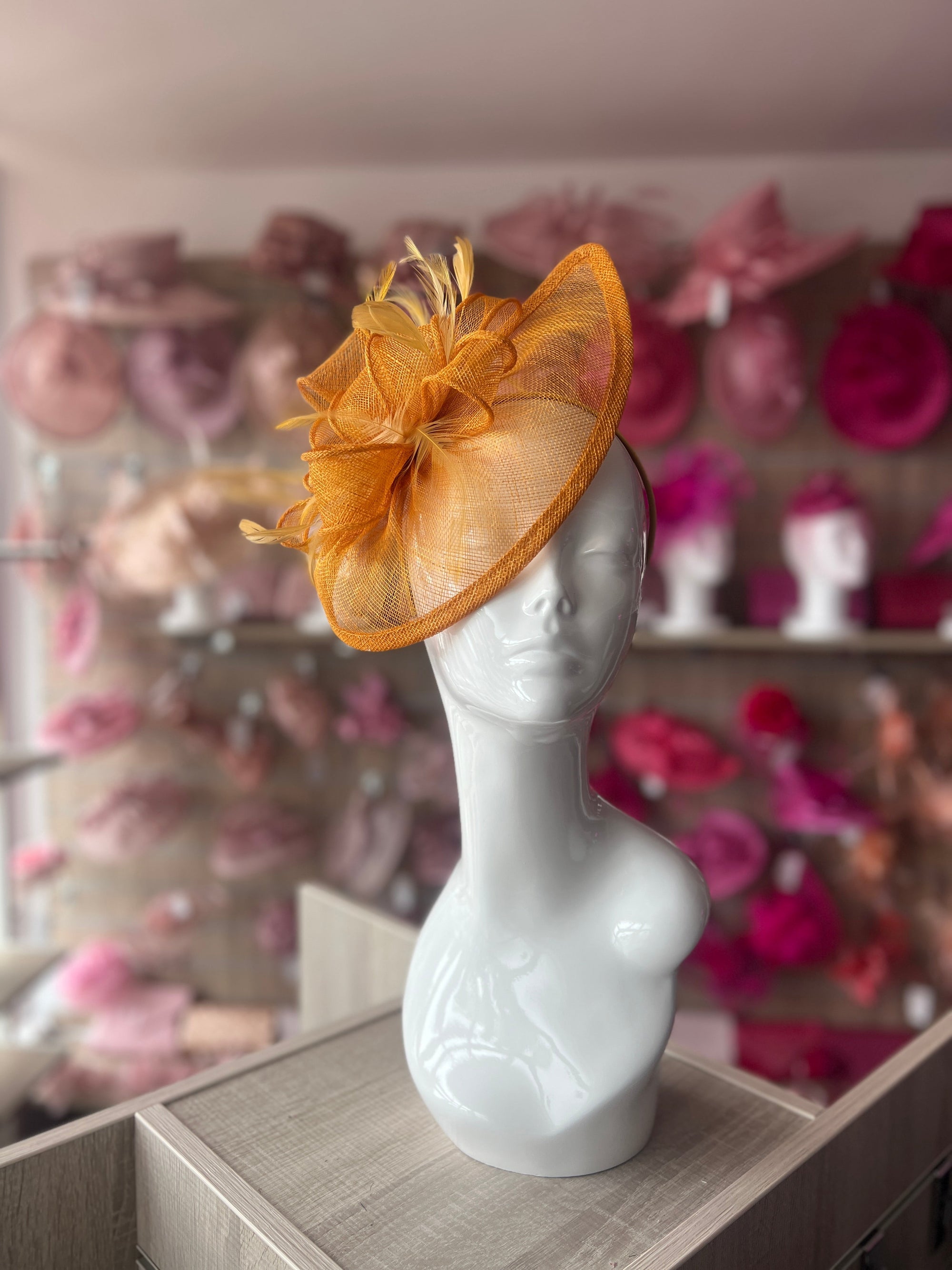 COPPER FASCINATOR WITH RUCHED SINAMAY & LOOPS-Fascinators Direct