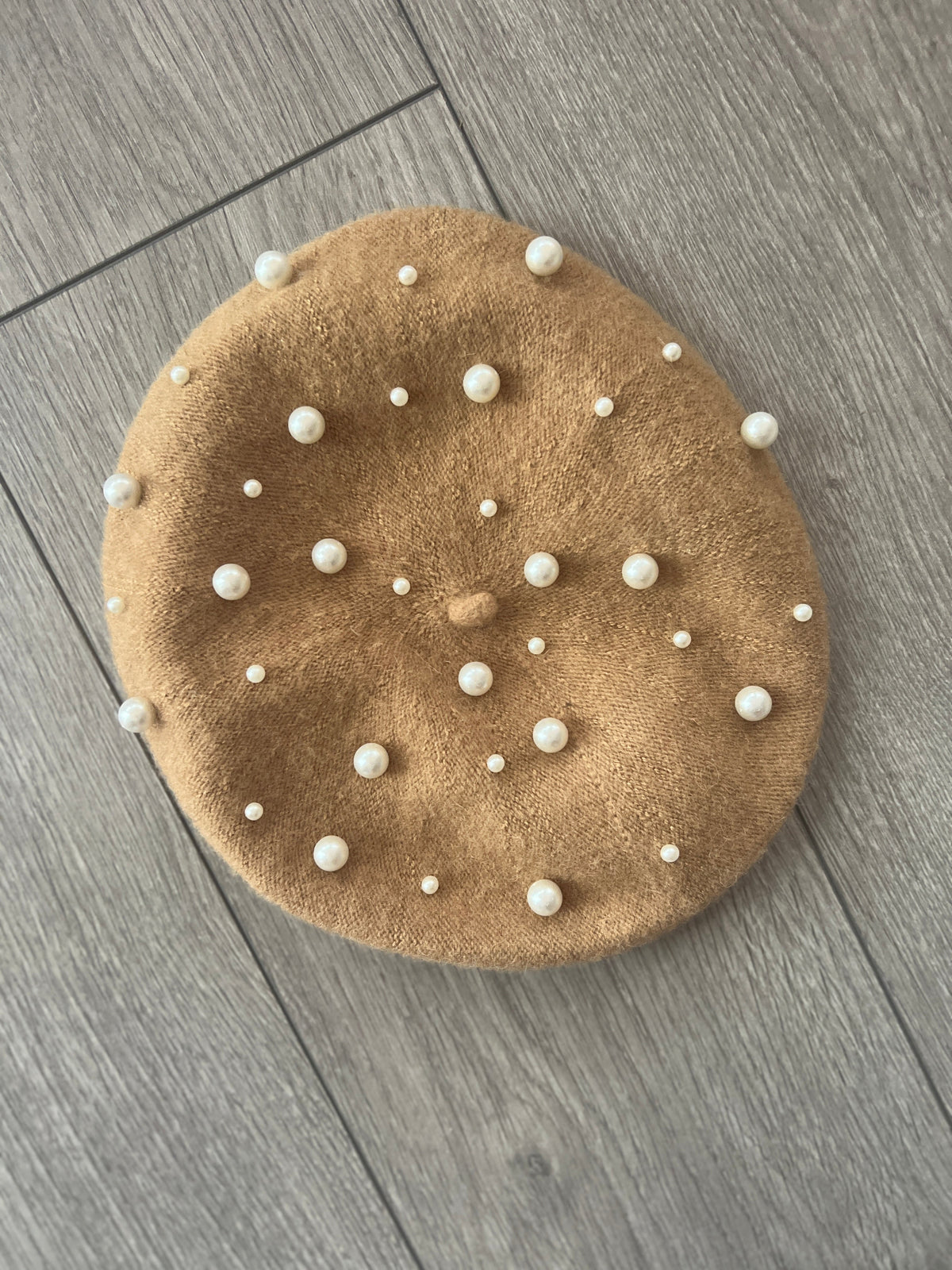 Camel Pearl Embellished Beret Hat-Fascinators Direct