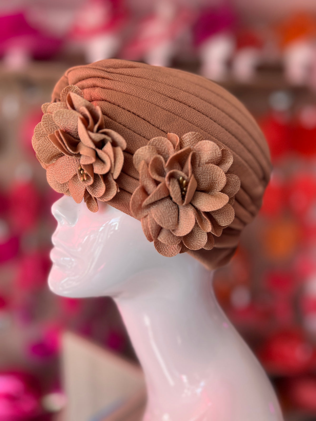 Camel Vintage Double Flower Turban Hat-Fascinators Direct
