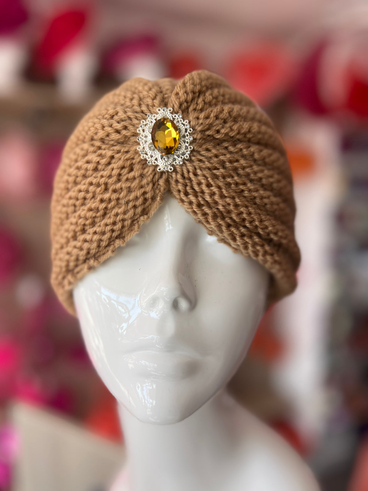 Camel Winter Turban Hat With Embellishment-Fascinators Direct