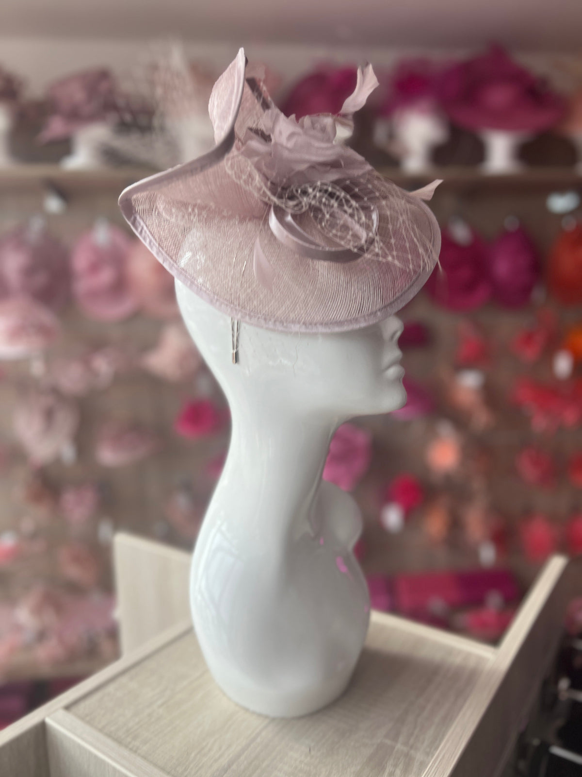 Cameo Disc Fascinator with Fabric Rose &amp; Netting-Fascinators Direct