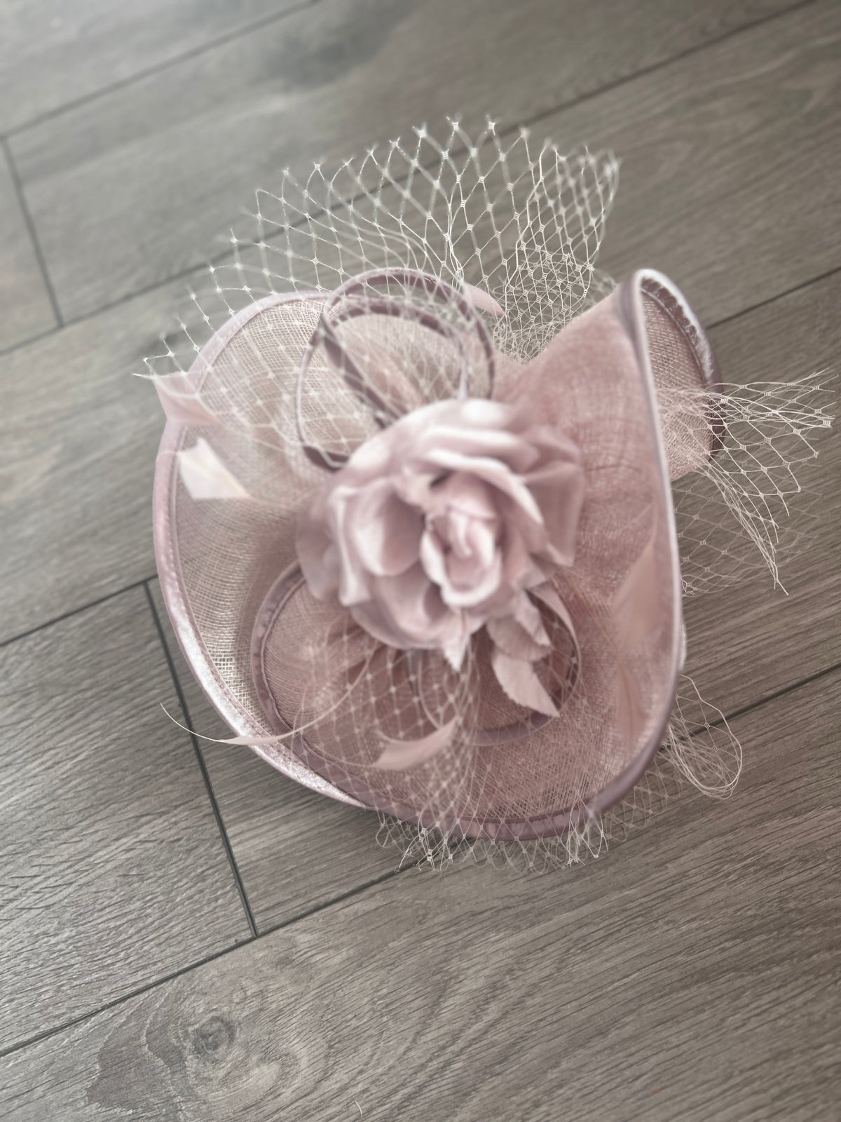 Cameo Disc Fascinator with Fabric Rose &amp; Netting-Fascinators Direct