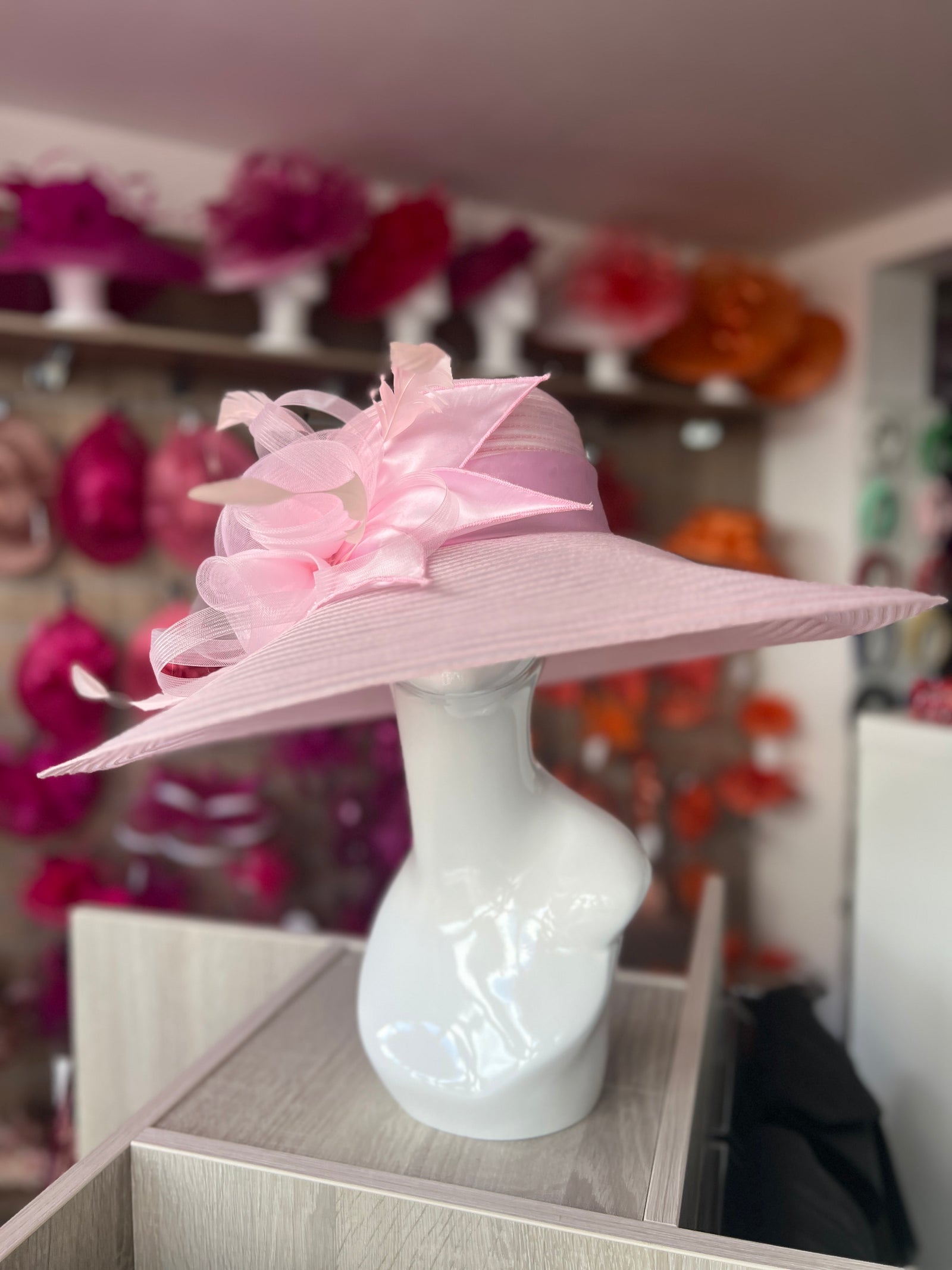 Candy Pink Crinoline Wide Brim Hat-Fascinators Direct