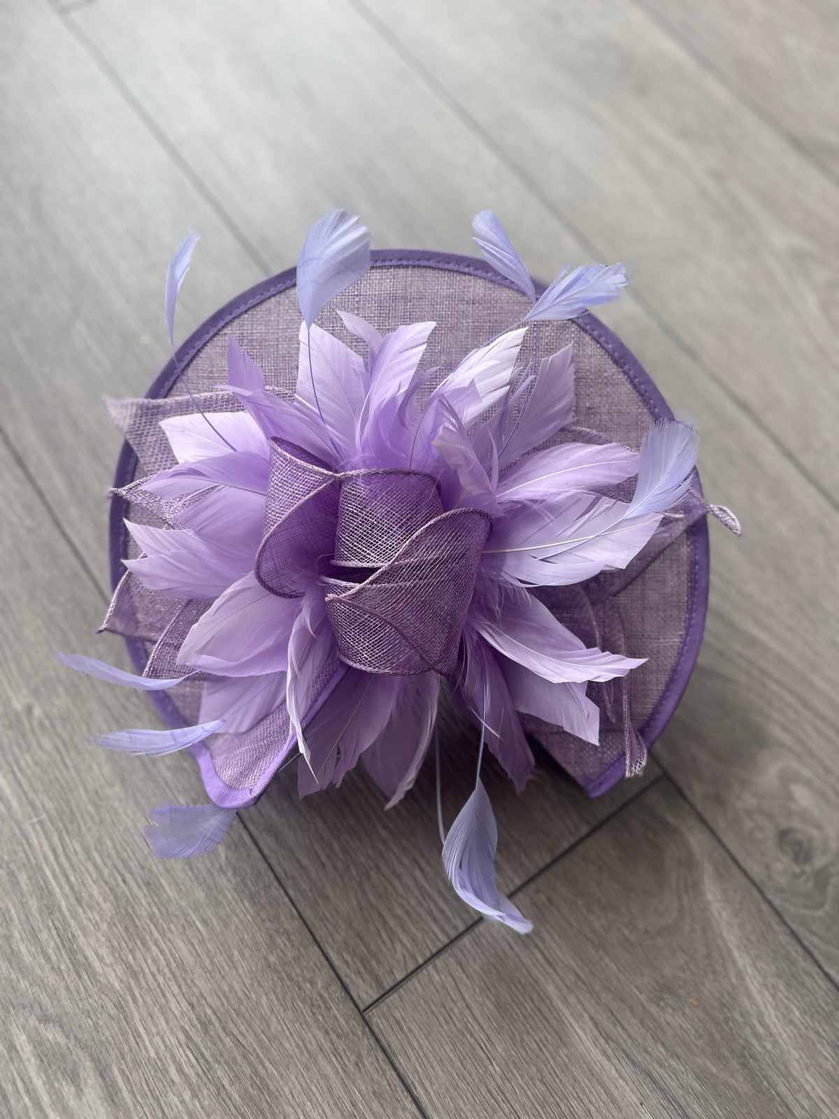 Catherine Sinamay Disc with Feathers - Lilac-Fascinators Direct
