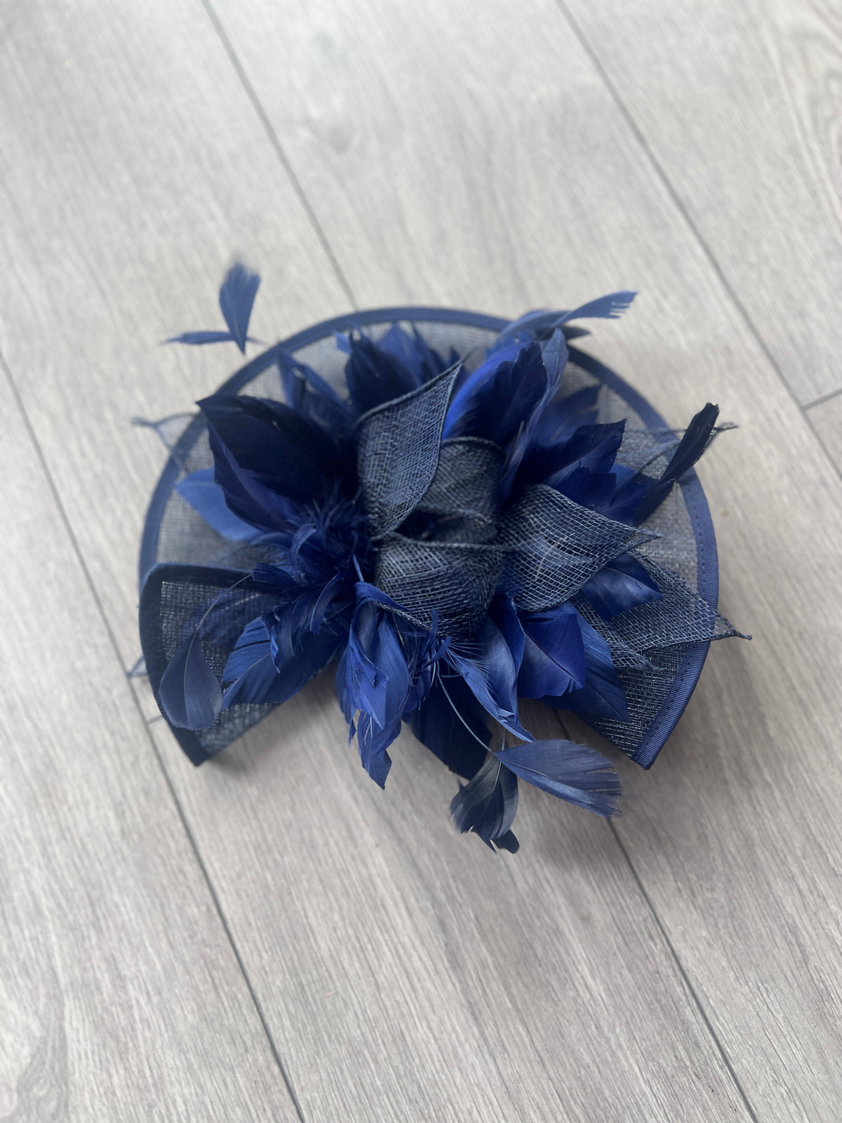 Catherine Sinamay Disc with Feathers - Navy-Fascinators Direct