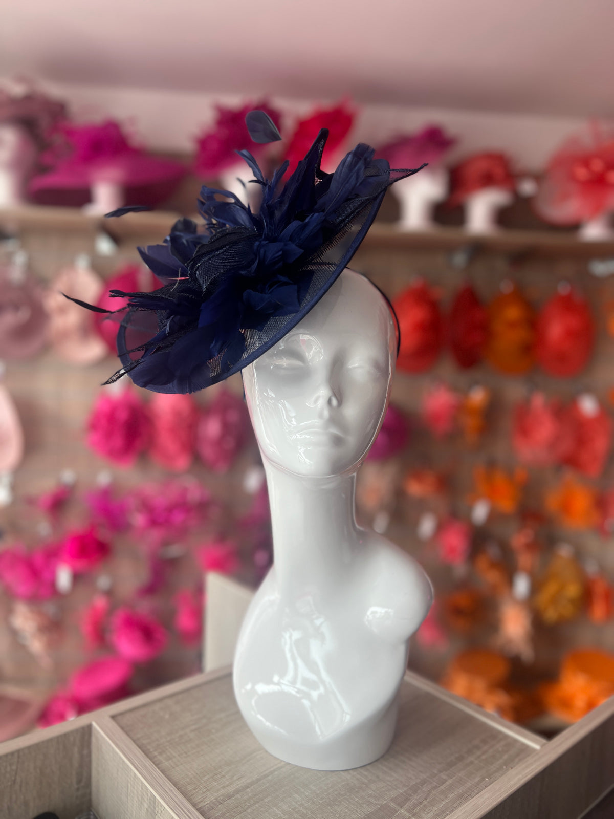 Catherine Sinamay Disc with Feathers - Navy-Fascinators Direct