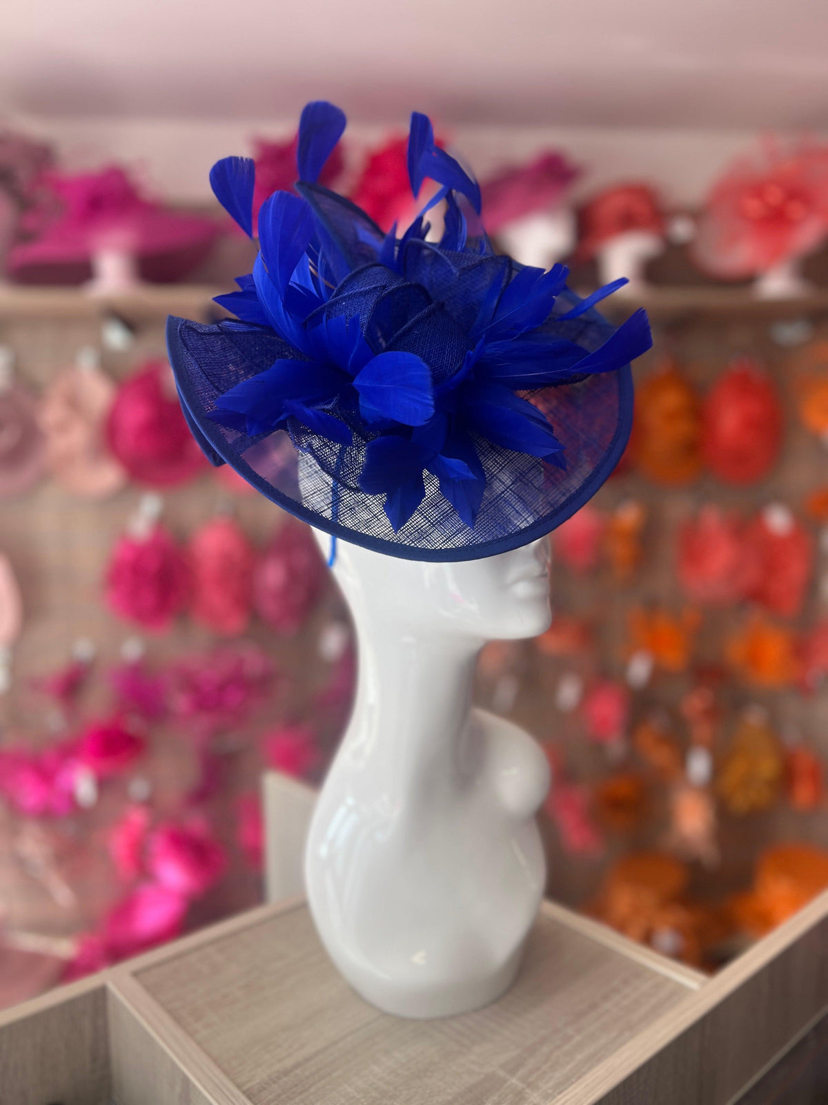 Catherine Sinamay Disc with Feathers - Royal Blue-Fascinators Direct