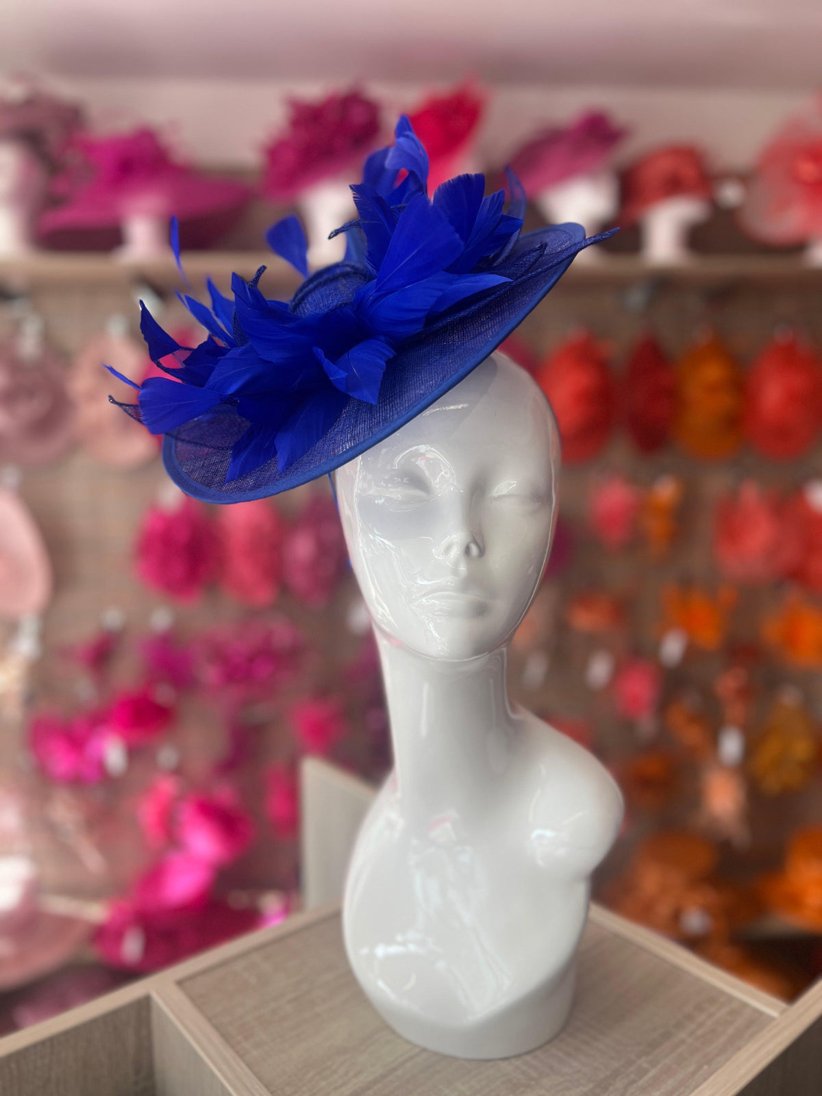 Catherine Sinamay Disc with Feathers - Royal Blue-Fascinators Direct