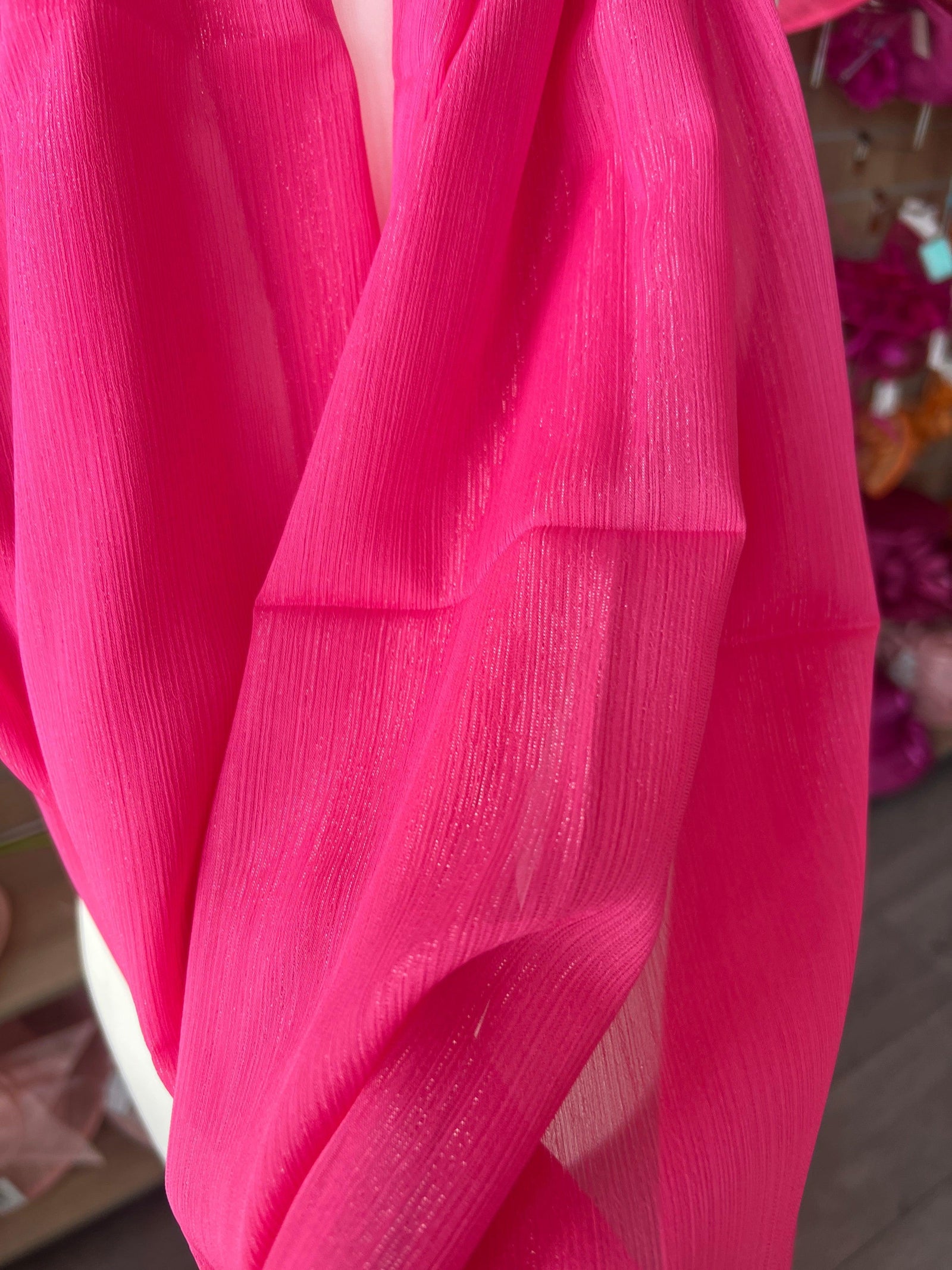 Cerise Chiffon Scarf With Silver Shimmer-Fascinators Direct