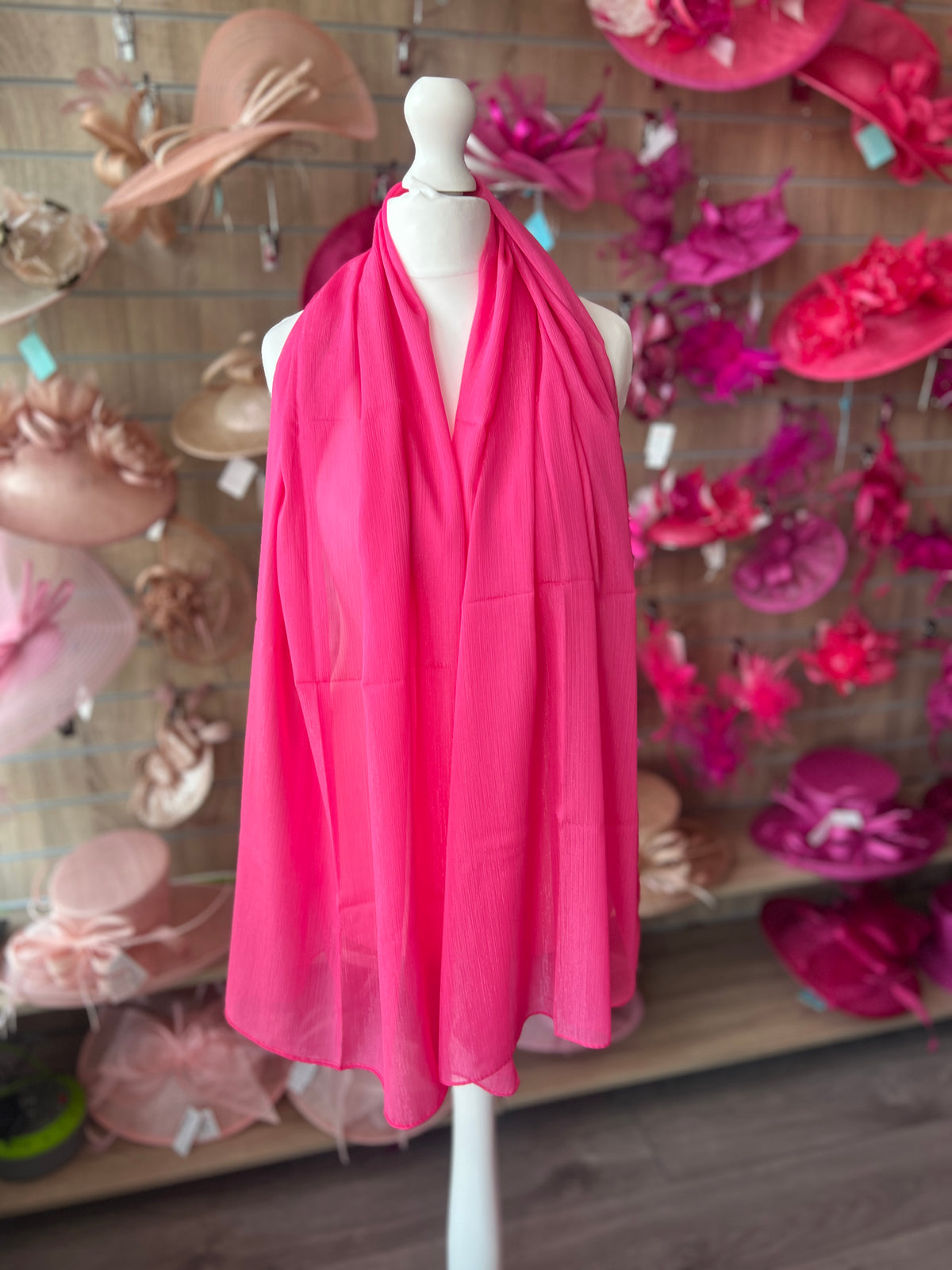 Cerise Chiffon Scarf With Silver Shimmer-Fascinators Direct