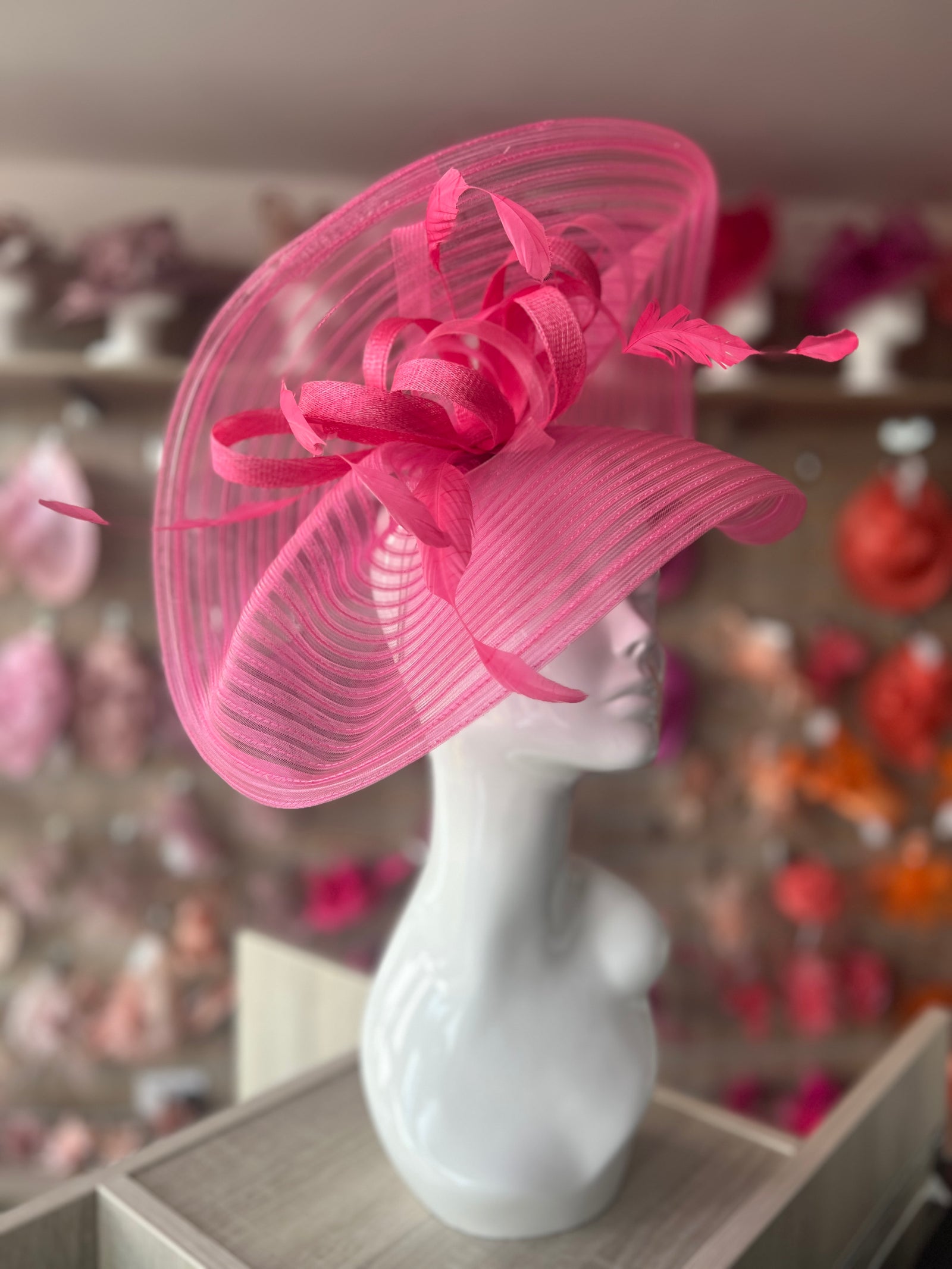 Cerise Crinoline Hatinator with Loops & Feathers-Fascinators Direct
