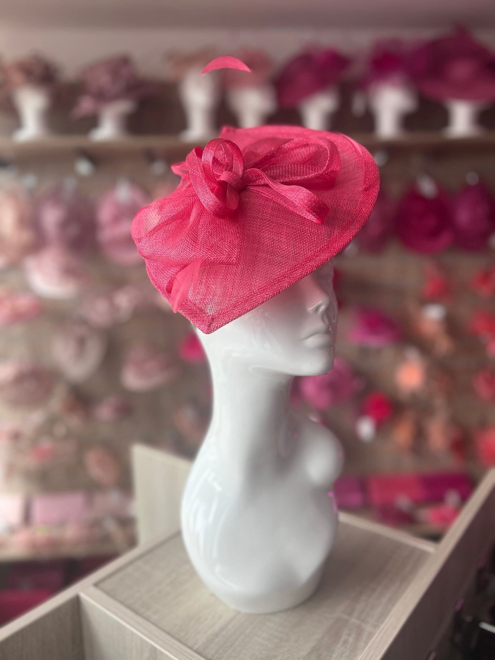 Cerise Disc Fascinator with Decorative Bow-Fascinators Direct